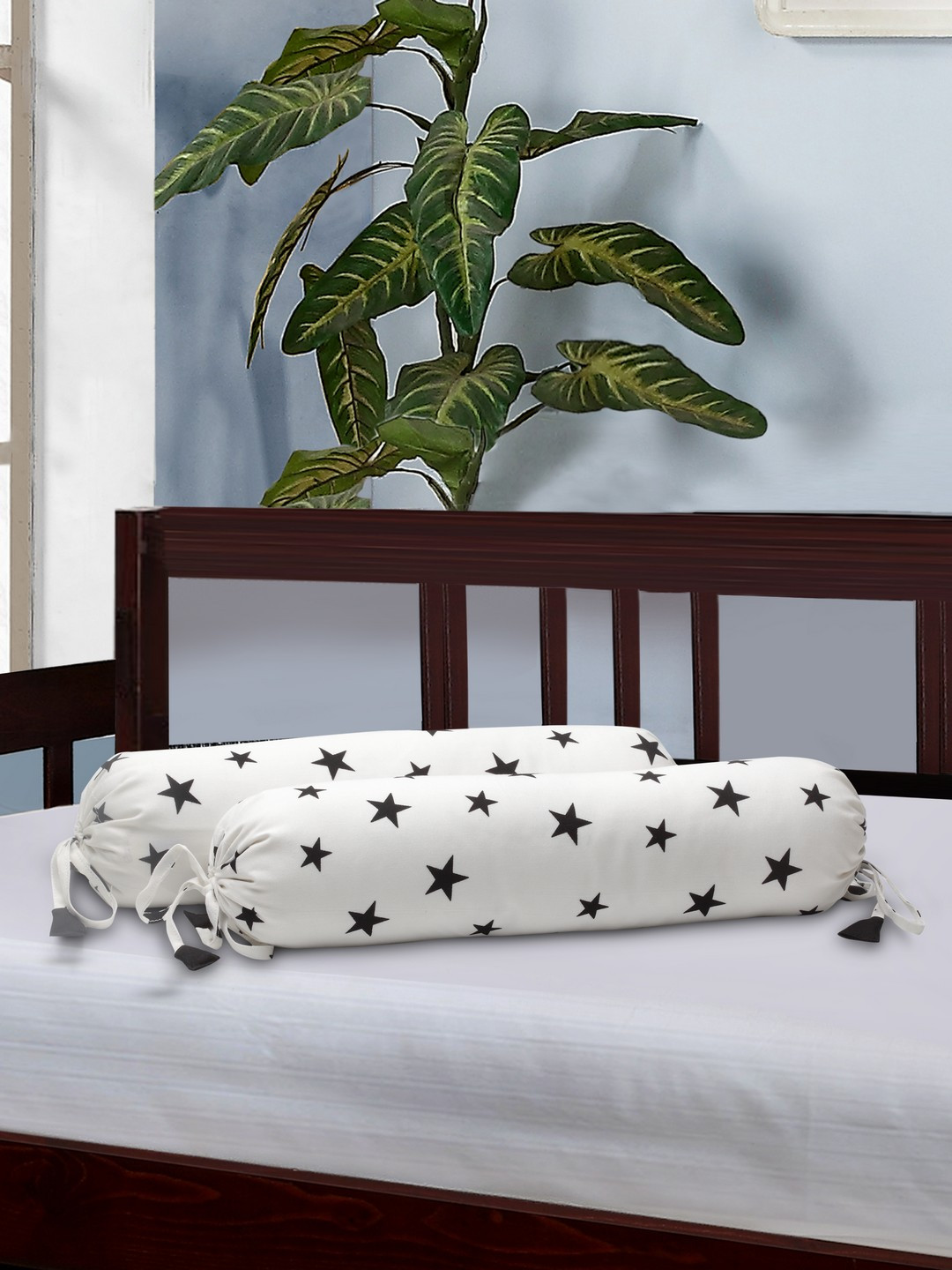 Buy THE BABY ATELIER Set Of 2 White & Black Printed Bolster Covers