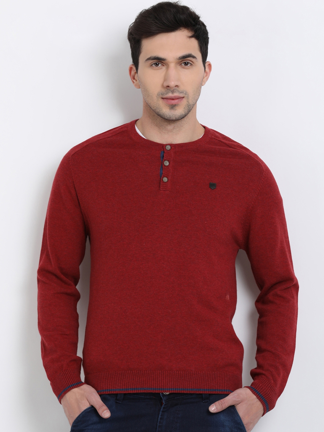 Buy T Base Men Maroon Solid Pullover - Sweaters for Men 6850448 | Myntra