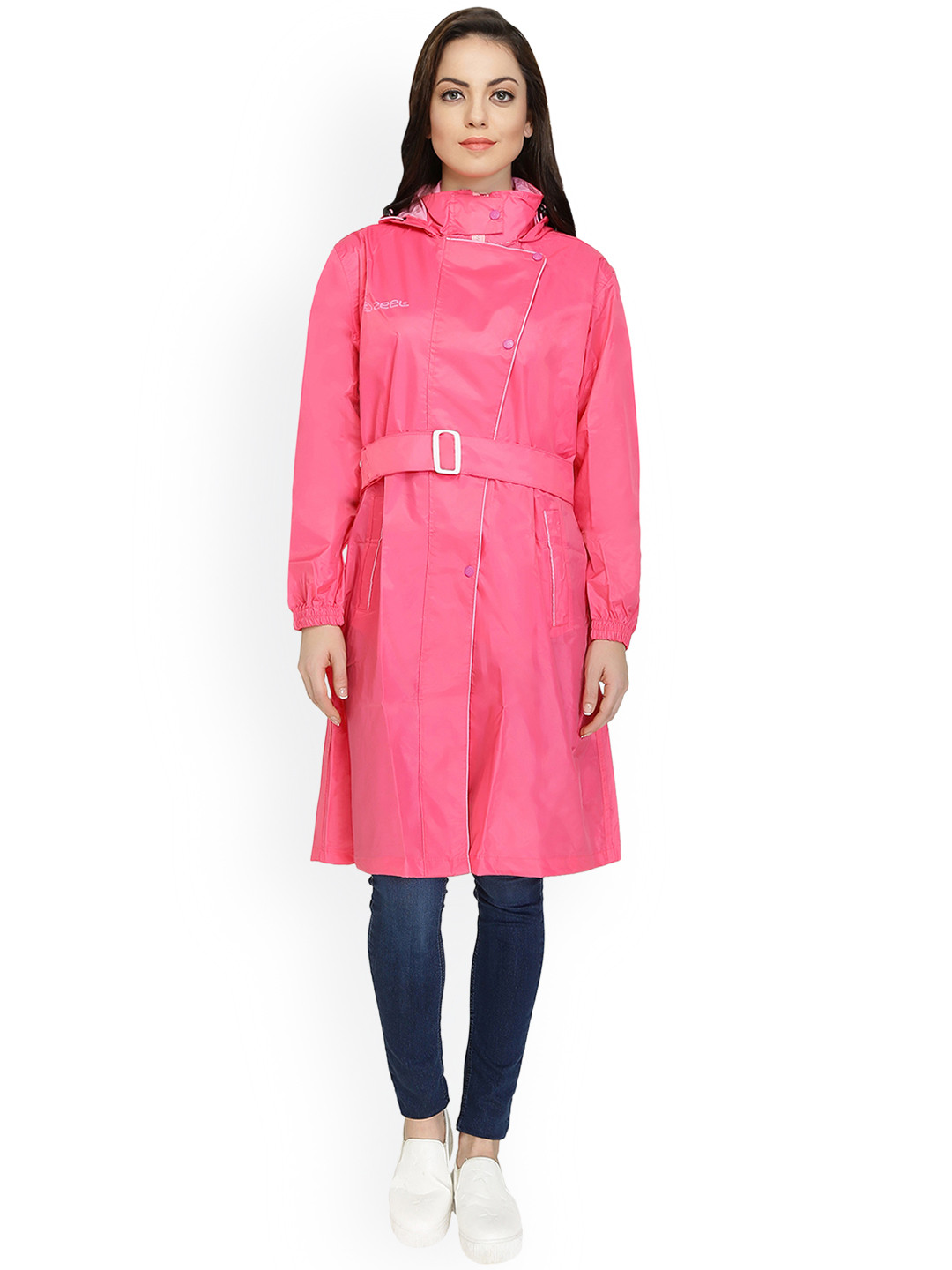 Buy Zeel Pink Knee Length Rain Jacket Rain Jacket for Women 6852076