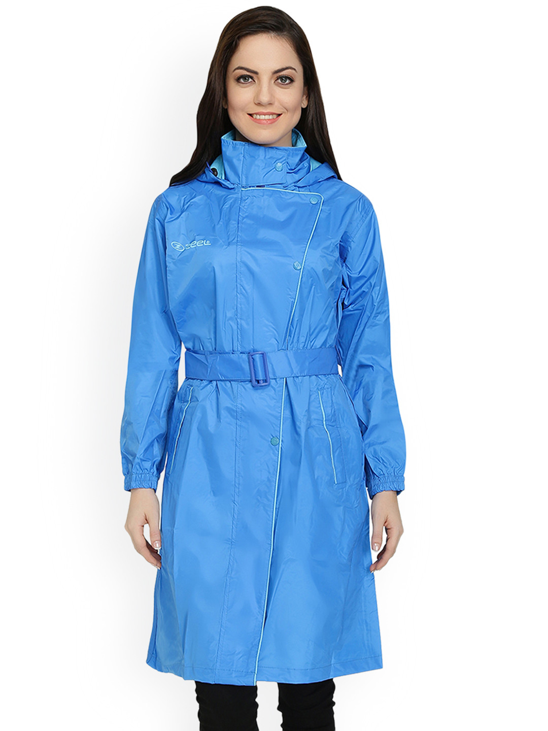 Buy Zeel Blue Knee Length Rain Jacket Rain Jacket for Women 6852096