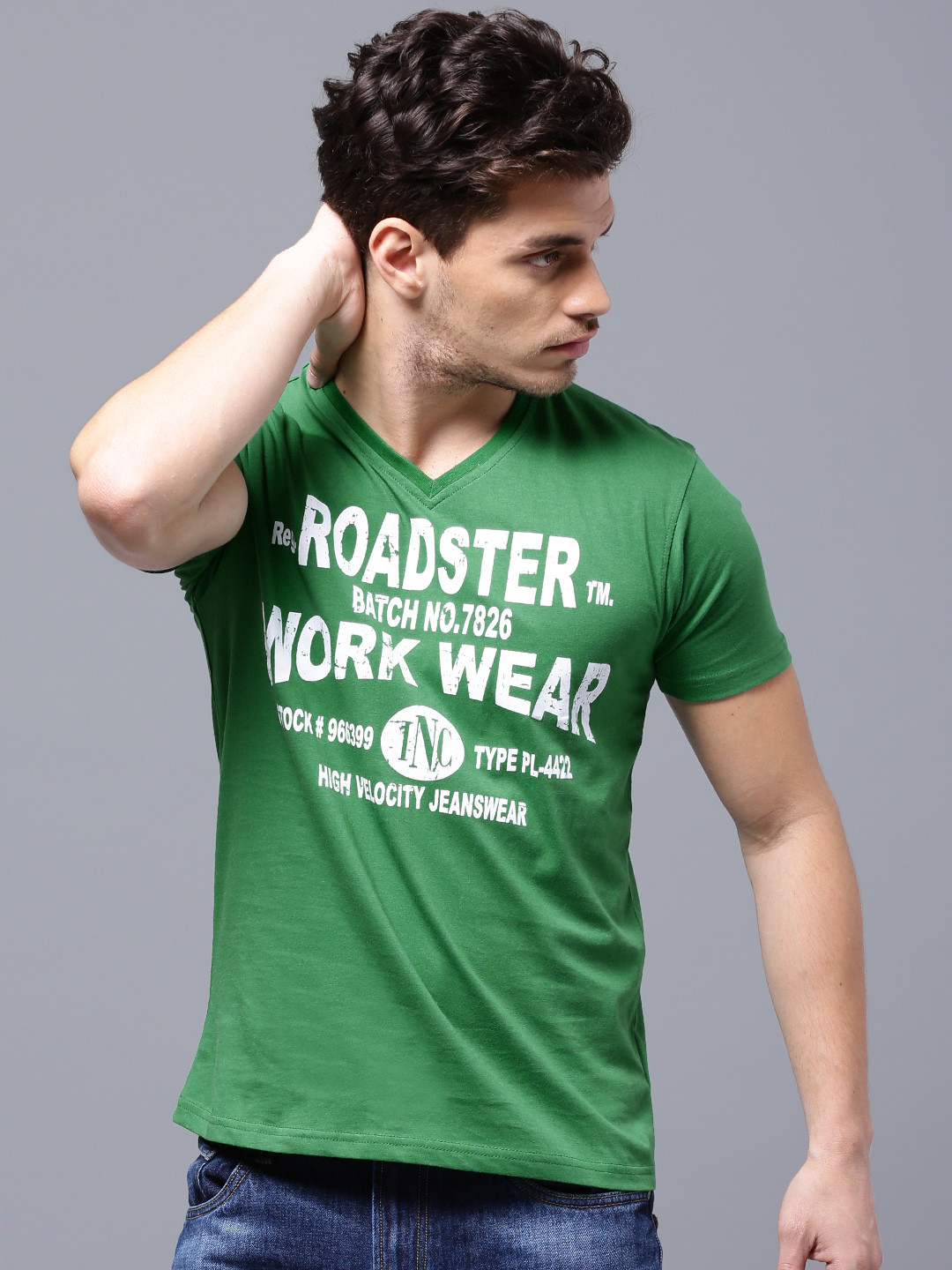 Buy Roadster Green Printed Pure Cotton T Shirt Tshirts for Men 685799