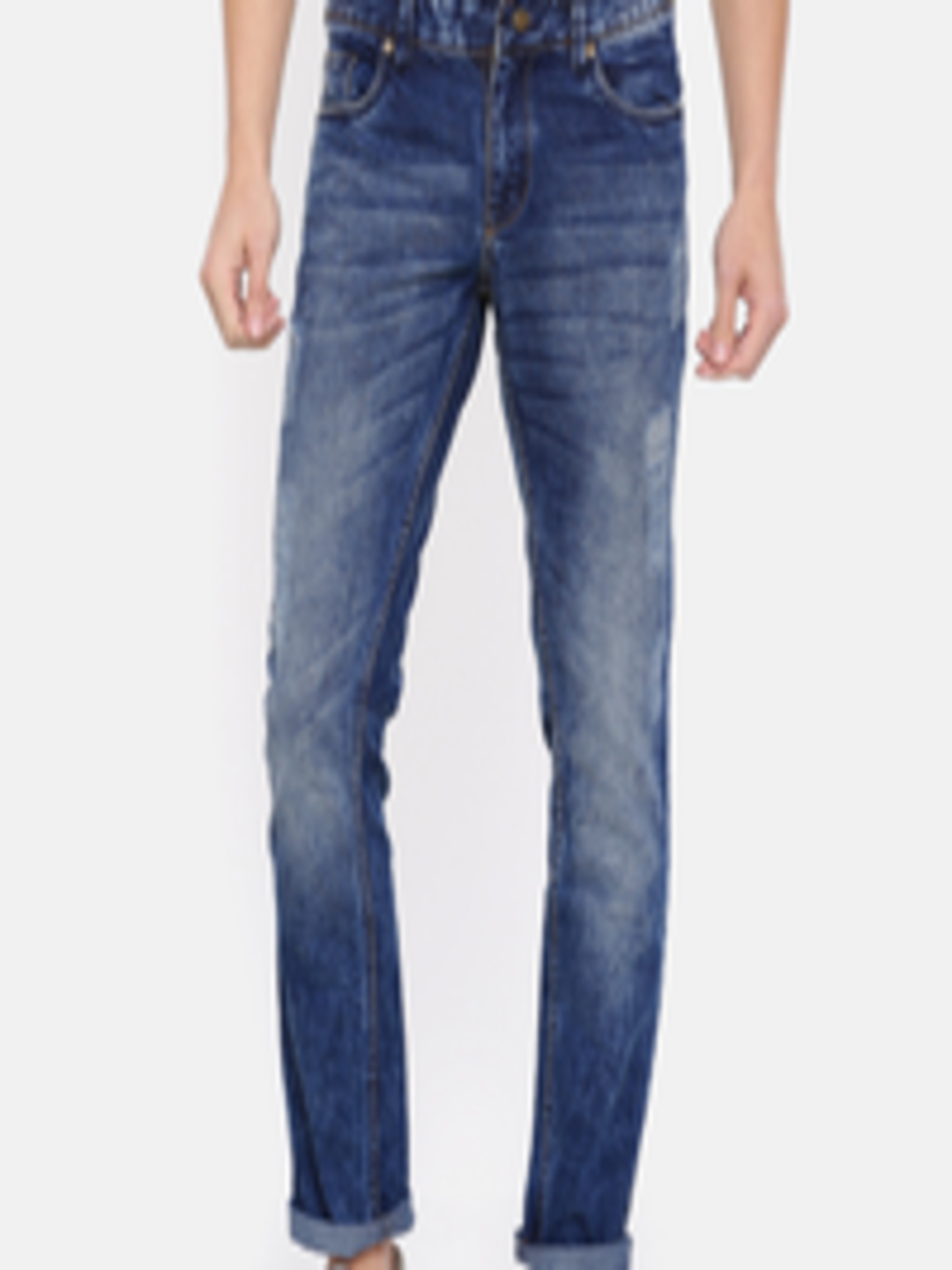 Buy People Men Blue Slim Fit Low Rise Mildly Distressed Jeans - Jeans ...
