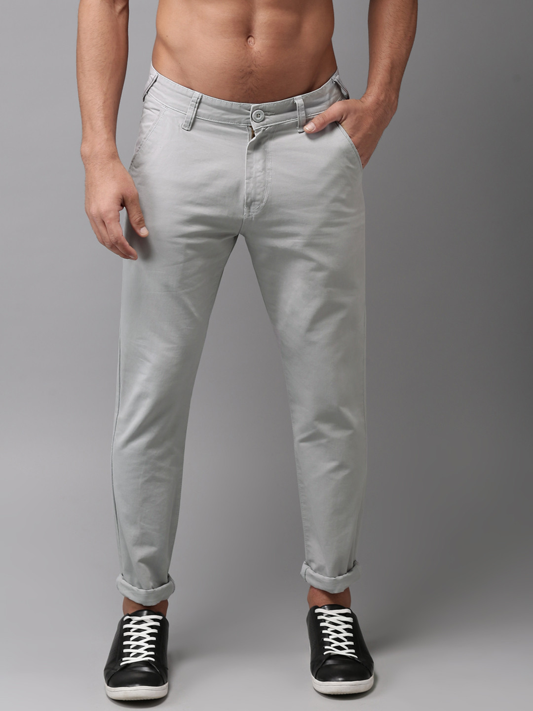 Buy HERE&NOW Men Grey Slim Fit Solid Chinos - Trousers for Men 6869661 ...