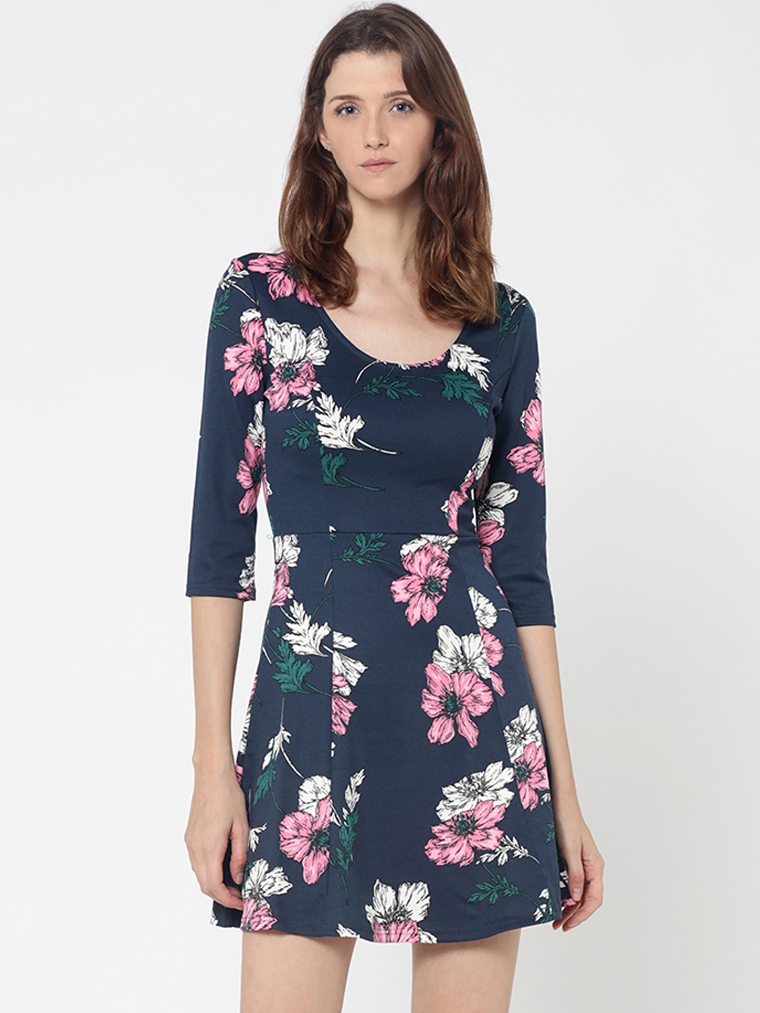Buy ONLY Women Blue Printed Fit And Flare Dress - Dresses for Women 6873260 | Myntra