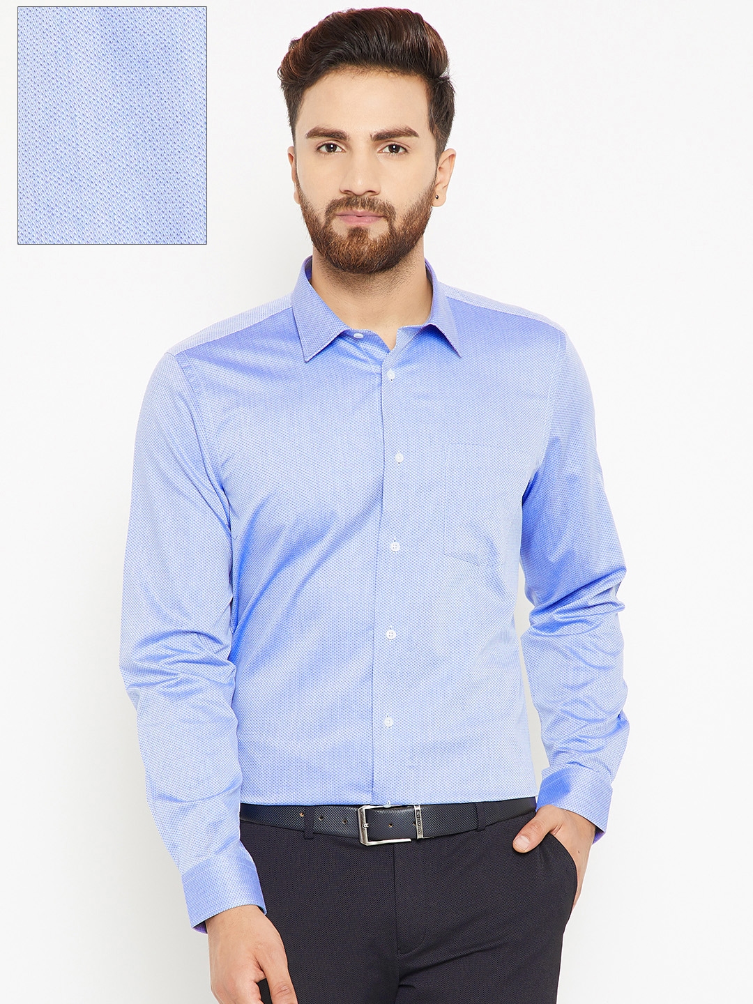 Buy Blackberrys Men Blue Slim Fit Self Design Formal Shirt - Shirts for ...