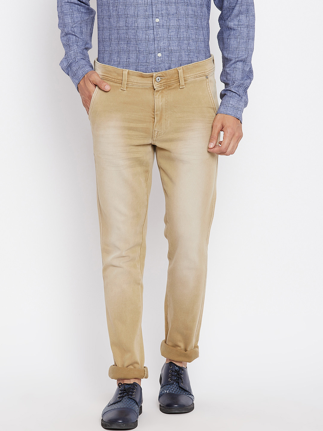 Buy Blackberrys Men Khaki Regular Fit Low Rise Clean Look Stretchable