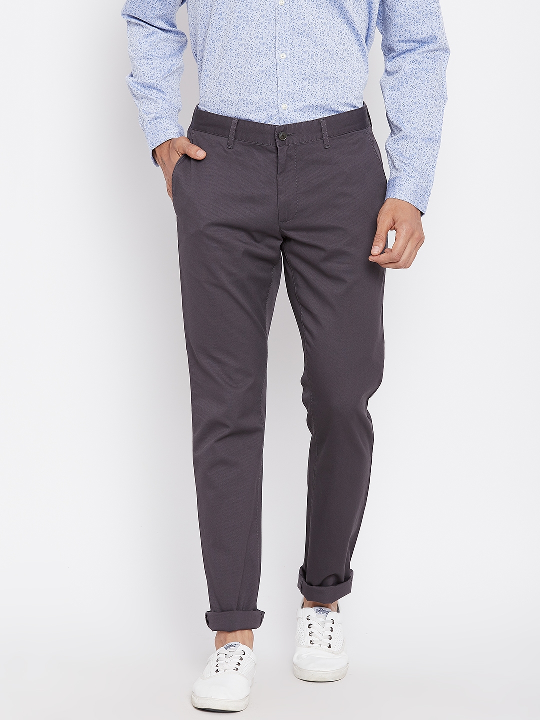 Buy Blackberrys Men Grey Slim Fit Solid Regular Trousers - Trousers for ...