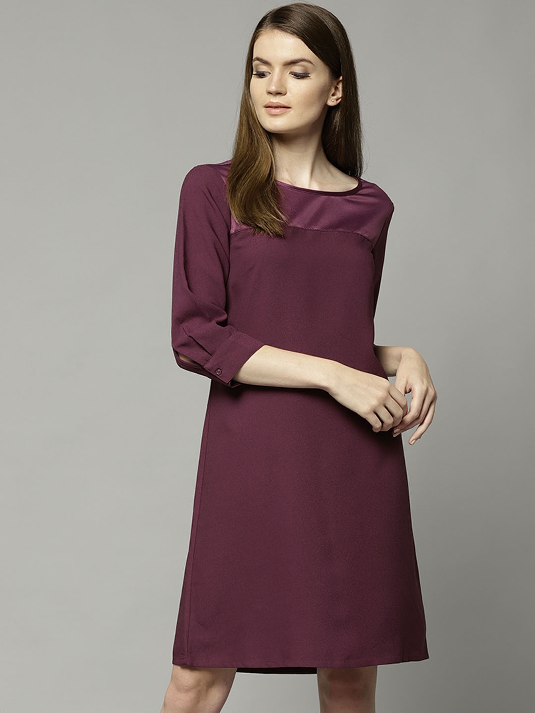 Buy Marks & Spencer Women Burgundy Solid A Line Dress - Dresses for ...