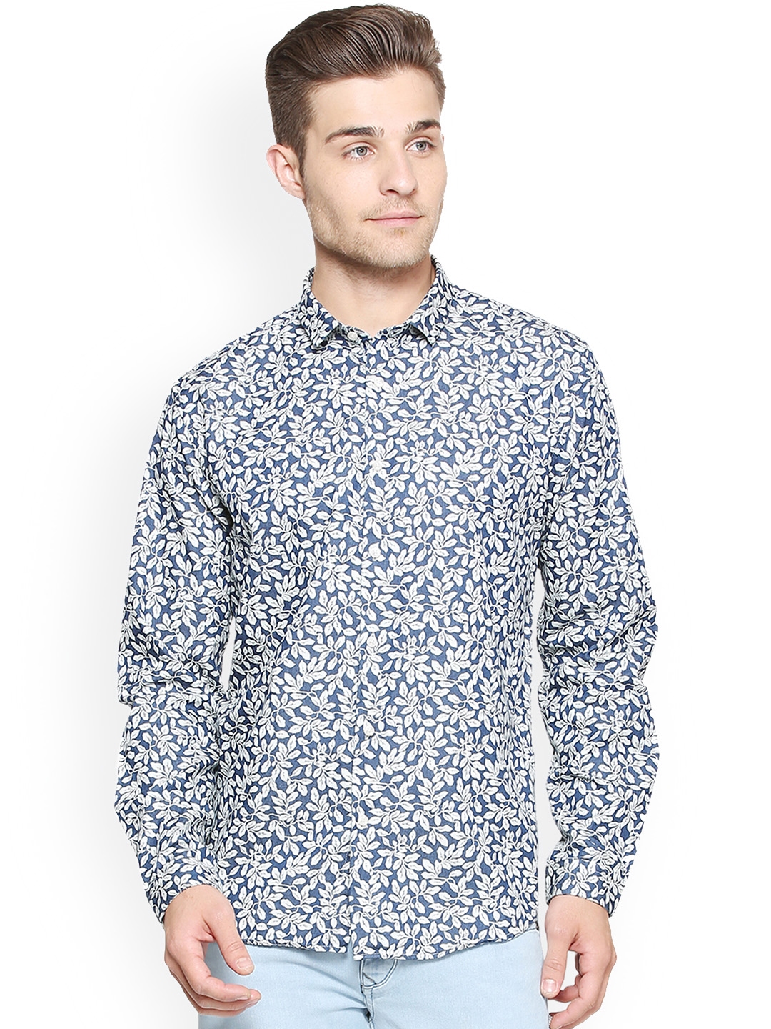 Buy V Dot Men Blue Slim Fit Printed Casual Shirt - Shirts for Men ...