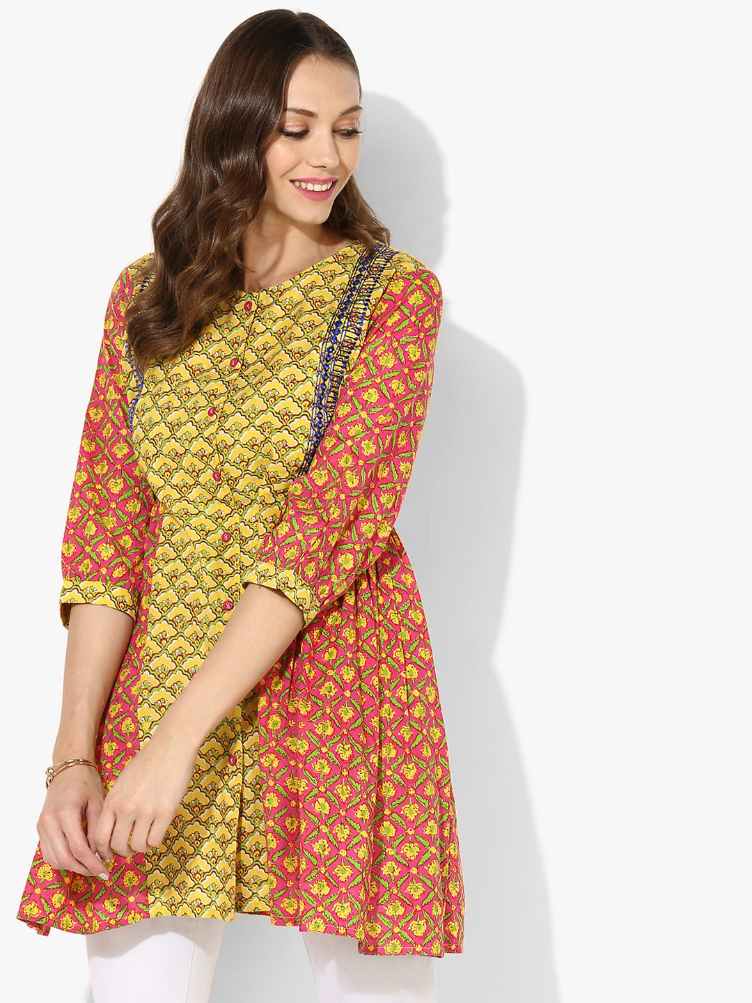 Buy Sangria Yellow & Pink Printed Tunic Tunics for Women 6892942 Myntra