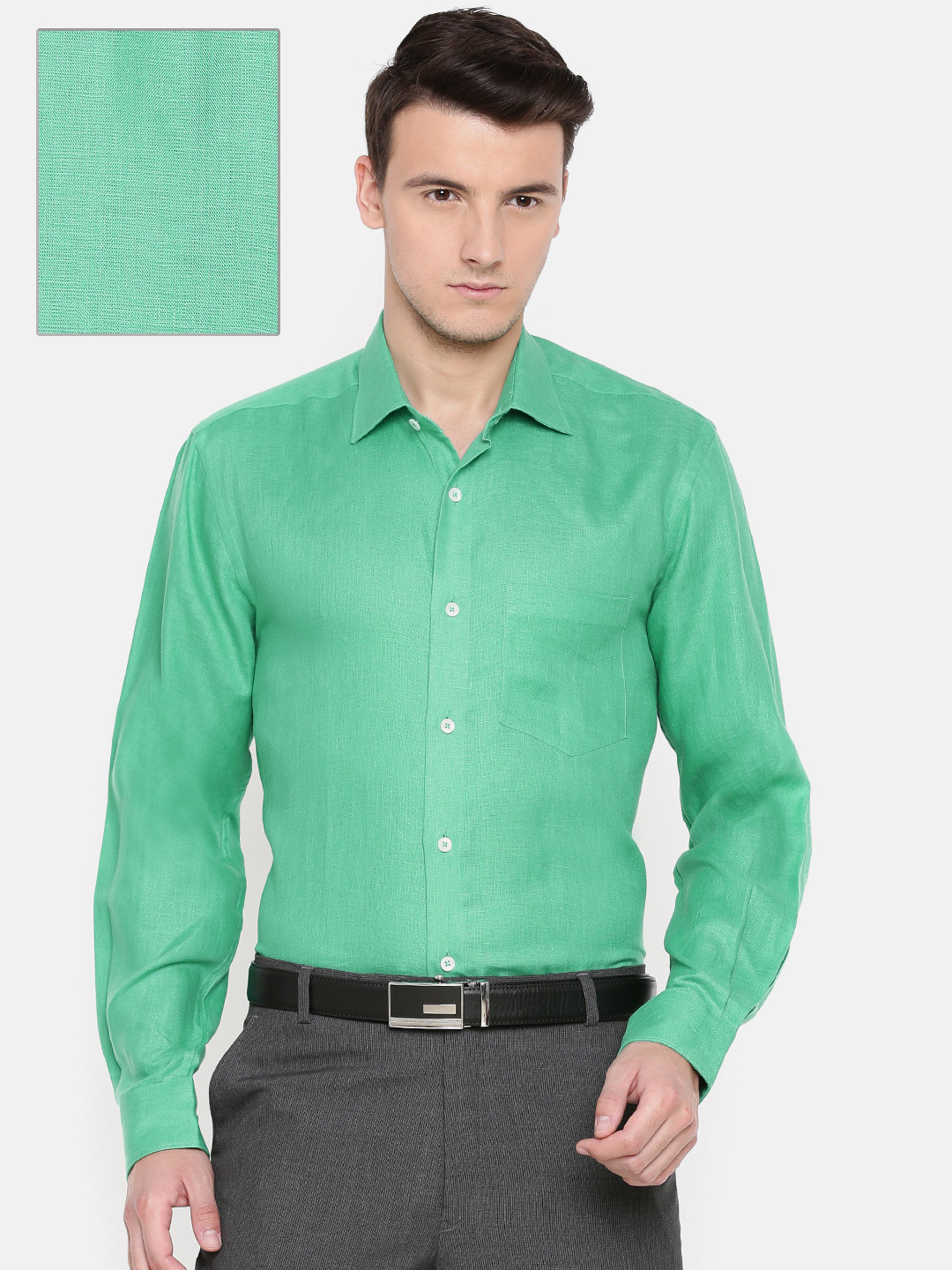 Buy ColorPlus Men Green Tailored Fit Linen Formal Shirt Shirts for