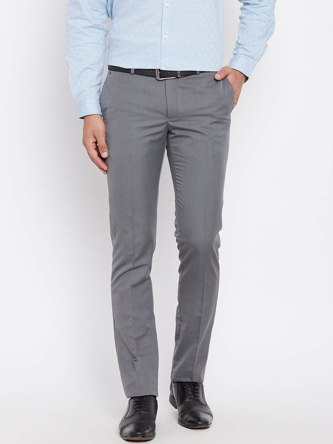 Buy Blackberrys Men Grey Regular Fit Self Design Formal Trousers ...