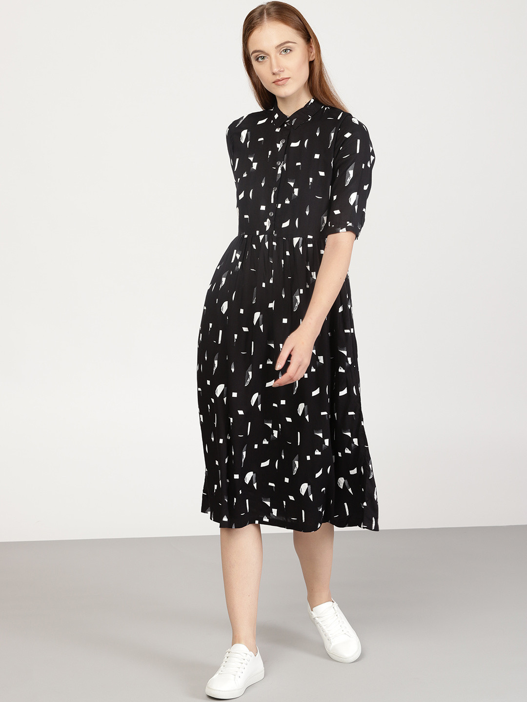 Buy Ether Women Black Printed Shirt Dress Dresses for