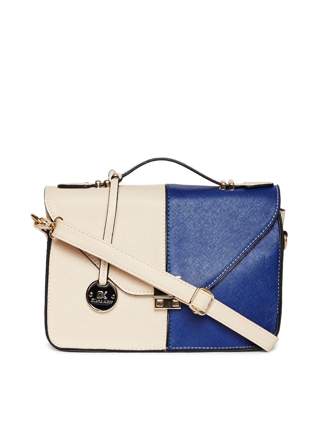 Buy Diana Korr Women Blue & Beige Colourblocked Sling Bag Handbags