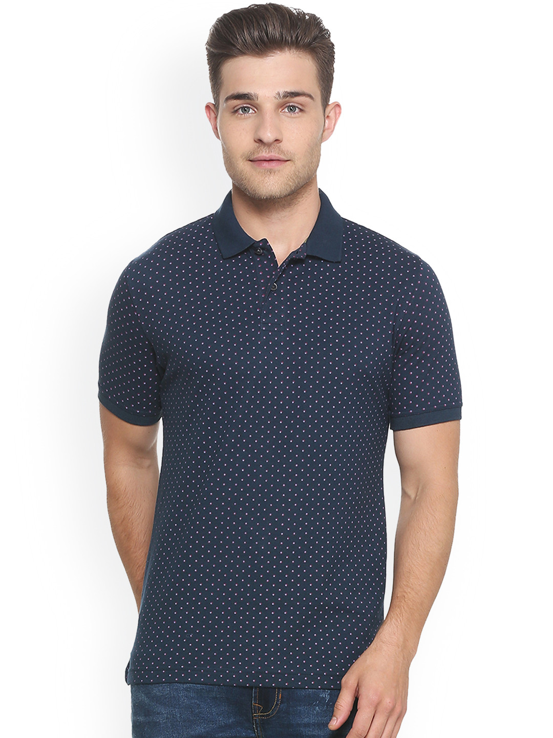 Buy Peter England Men Navy Blue Printed Polo Collar T Shirt Tshirts