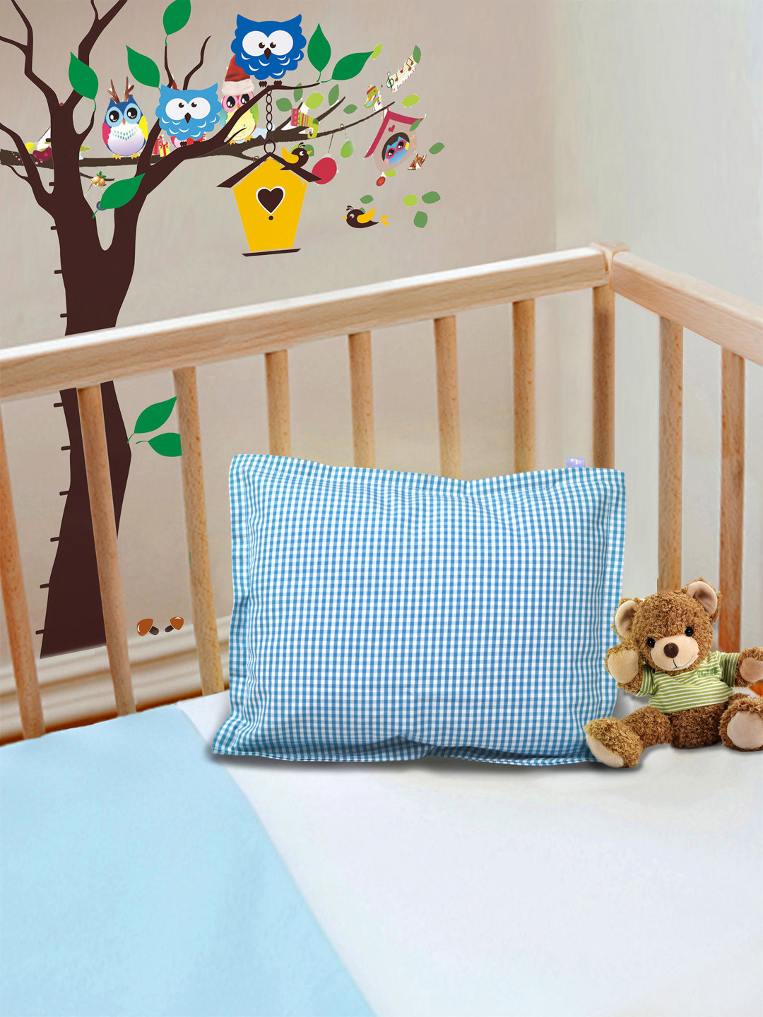 Buy THE BABY ATELIER Blue & White Cotton Checked Pillow Cover Pillow