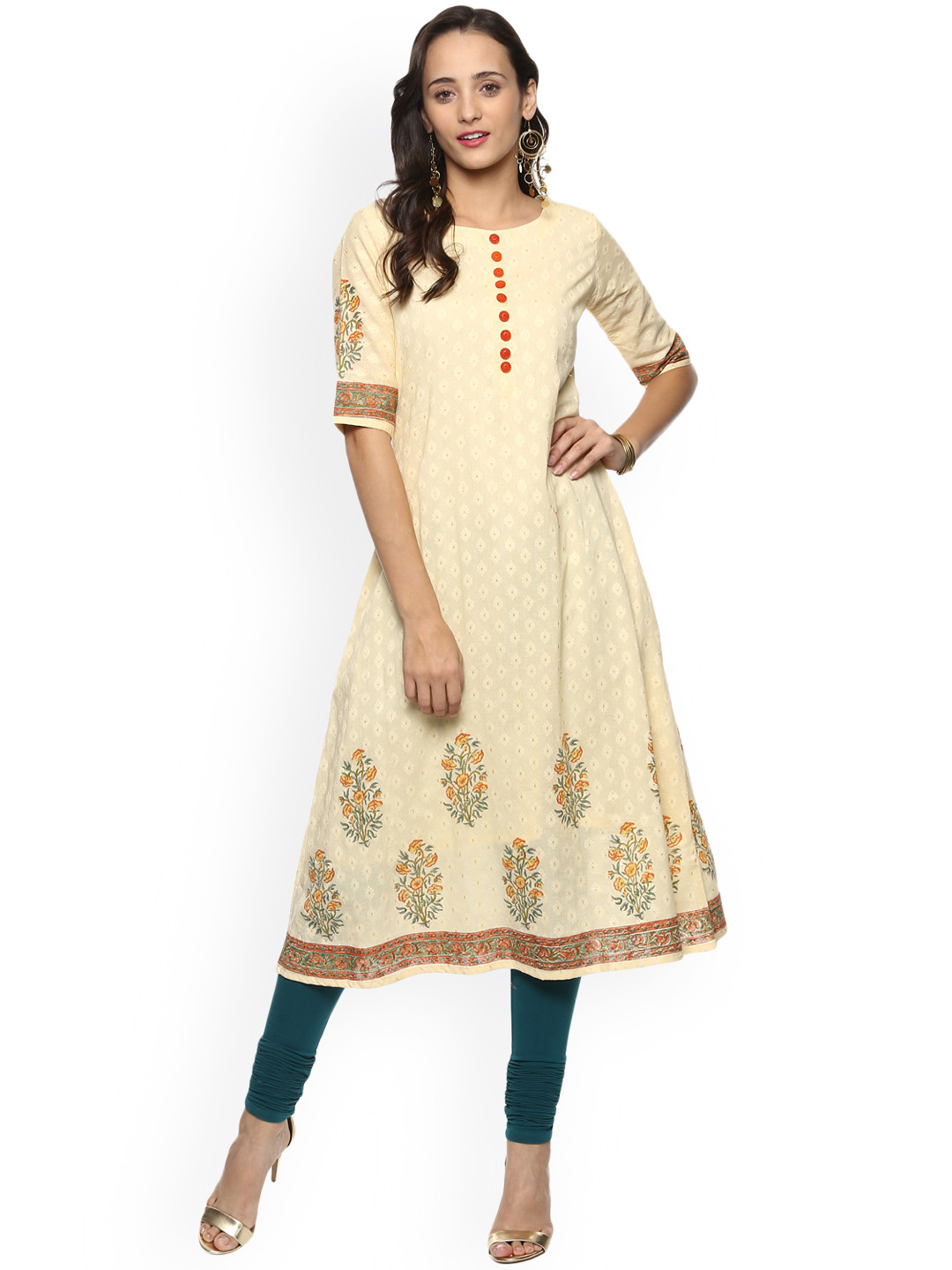 Buy Prakhya Women Cream Coloured Printed A Line Kurta Kurtas for