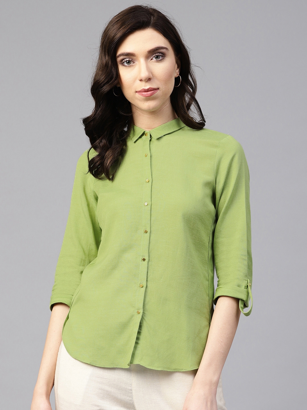 Buy W Women Green Regular Fit Solid Casual Shirt - Shirts for Women ...