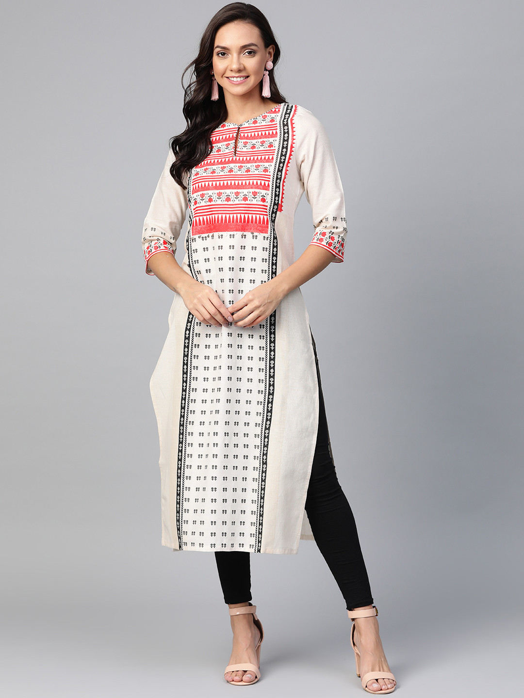 White Black Organic Cotton Straight Kurta