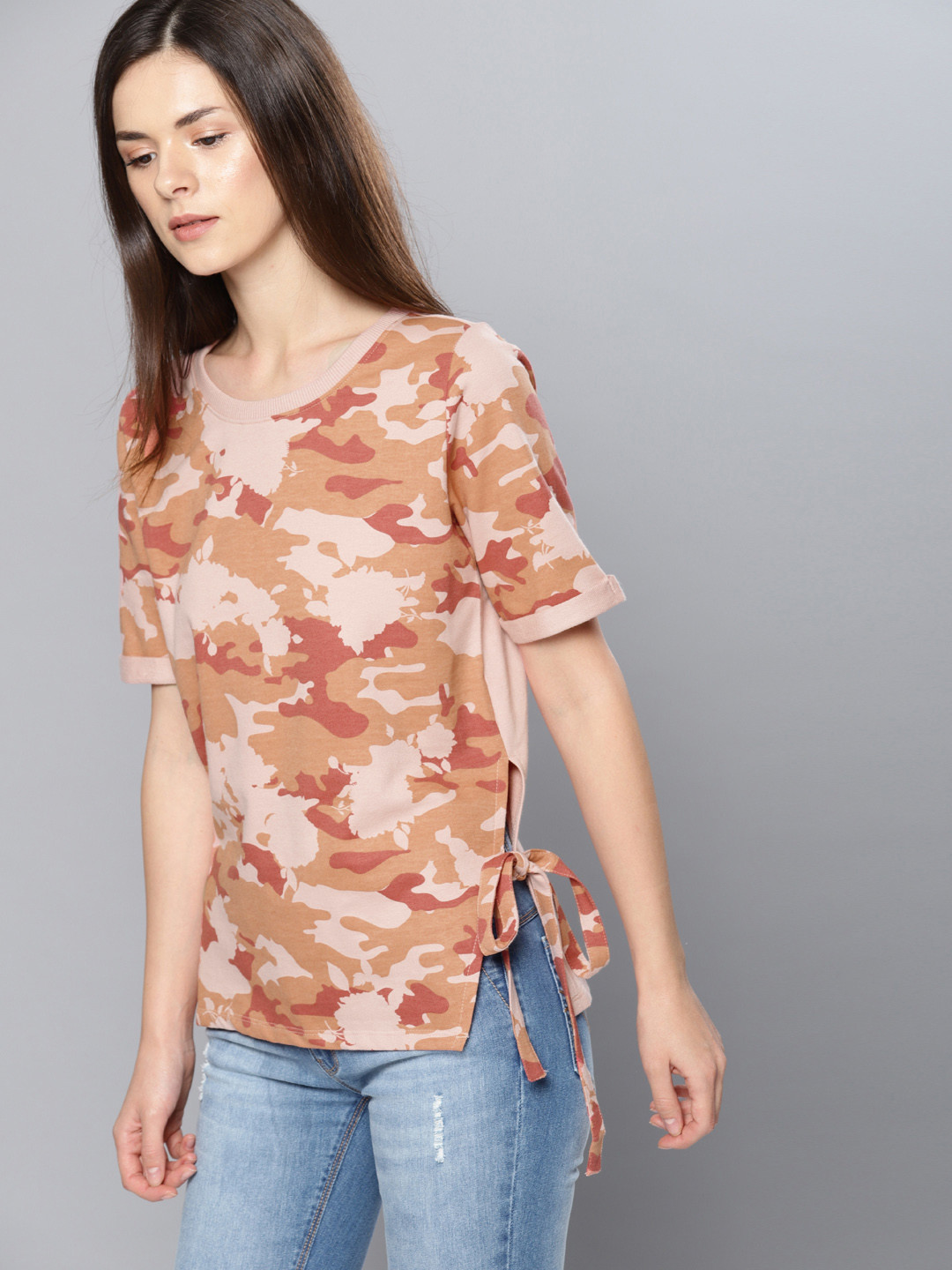 Buy NUSH Women Pink Camouflage Print Pure Cotton Top Tops for Women