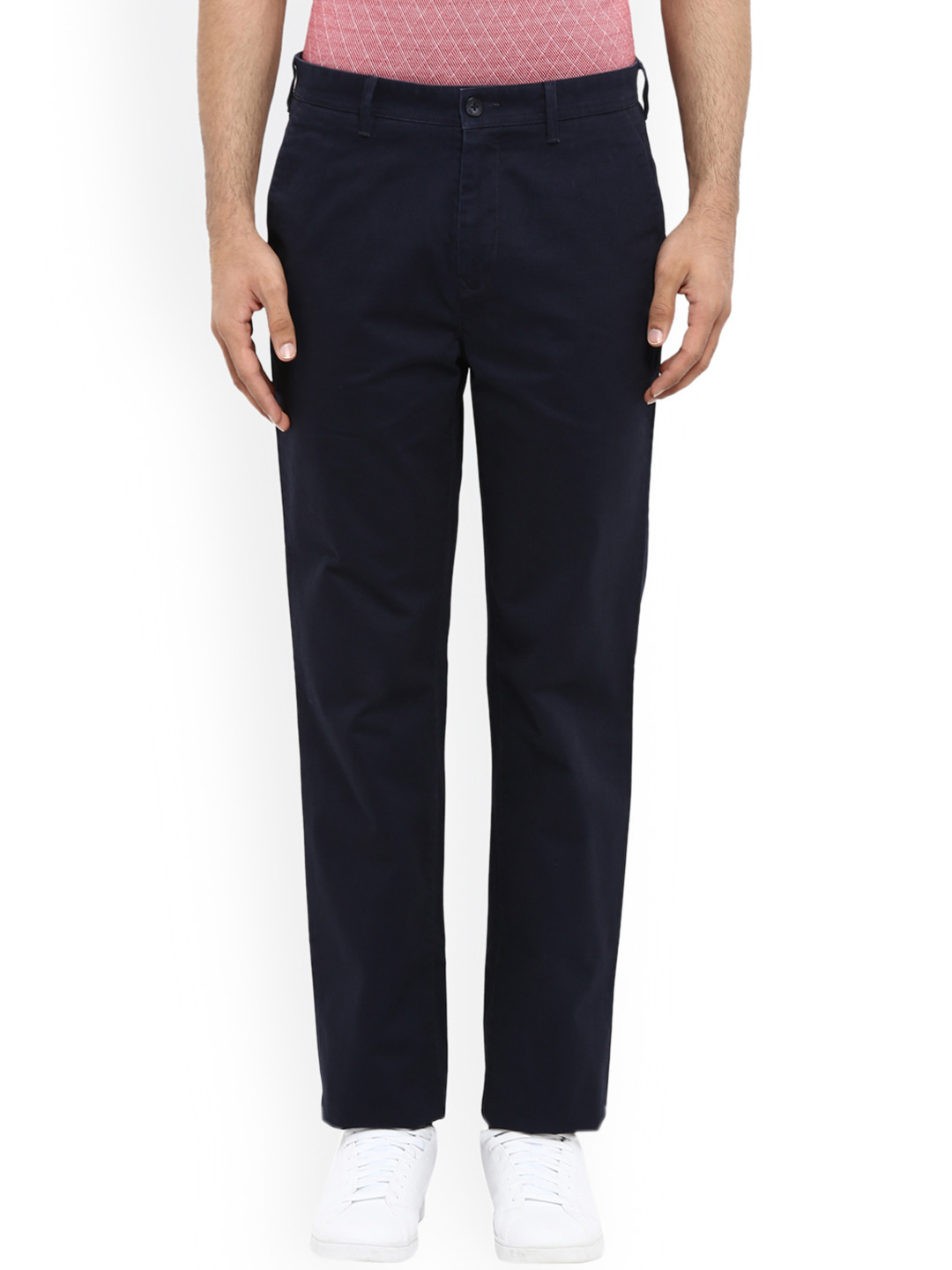 Buy ColorPlus Men Navy Blue Regular Fit Solid Regular Trousers ...