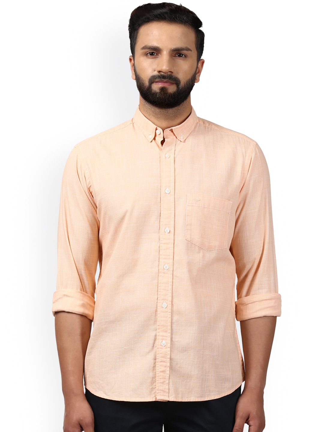 Buy ColorPlus Men Peach Coloured Tailored Fit Printed Casual Shirt ...