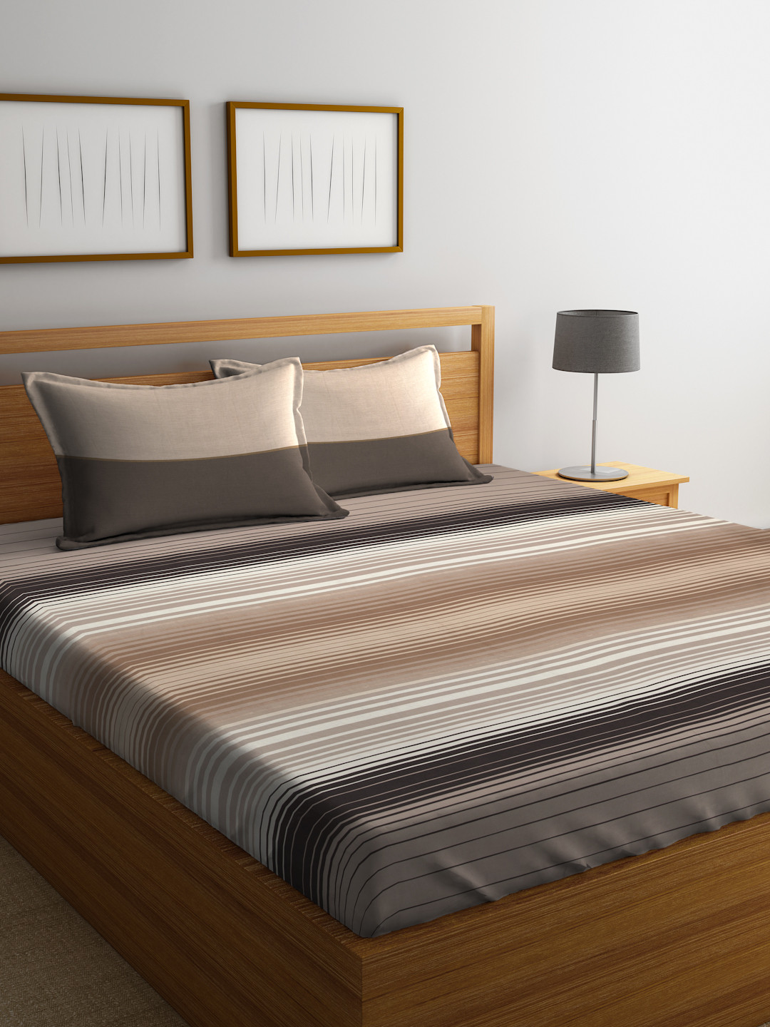 Buy Trident Brown & Black Striped Flat 180 TC Cotton 1 King Bedsheet