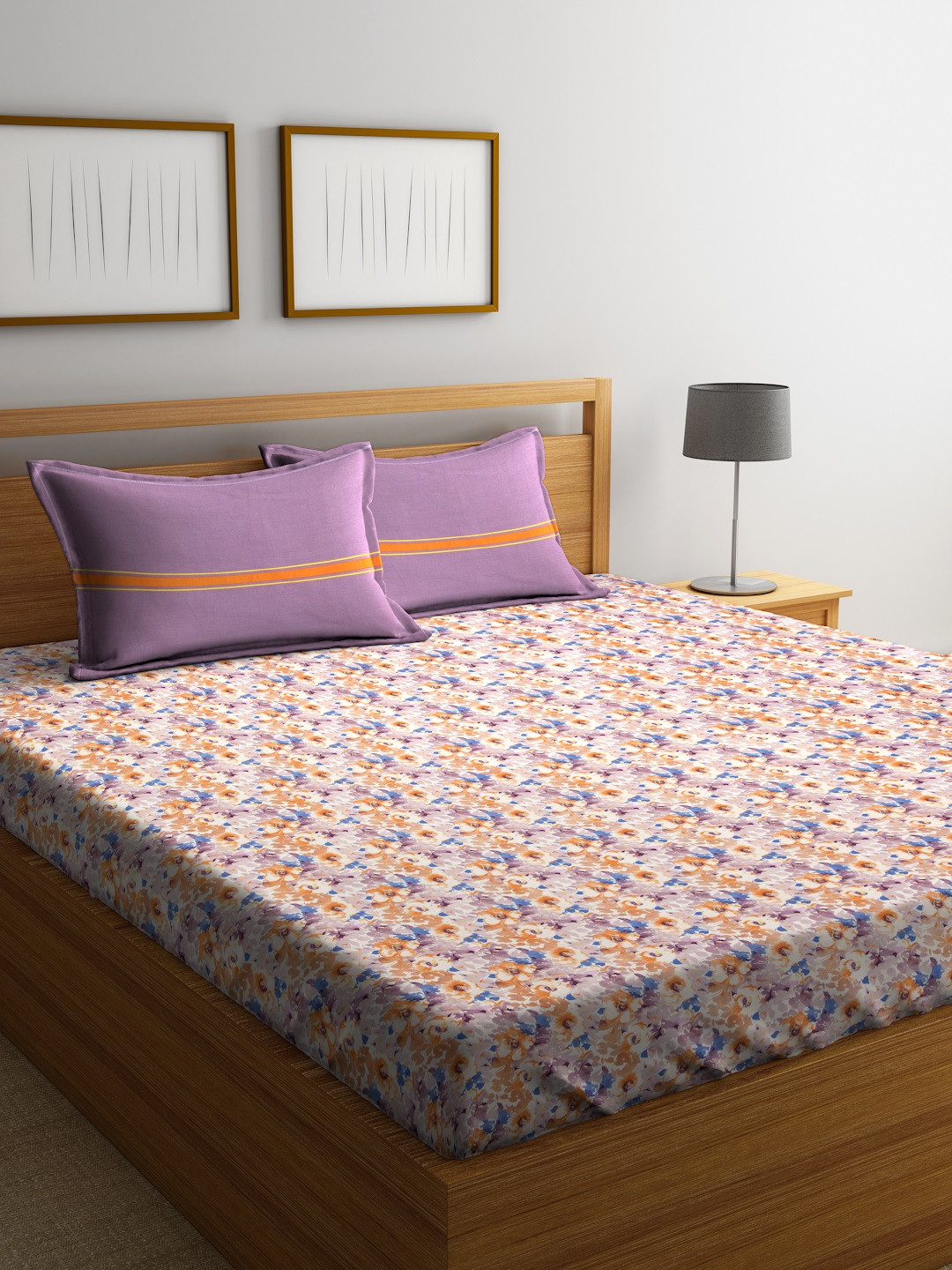 Buy Trident Multicoloured Floral Flat 180 TC Cotton 1 King Bedsheet