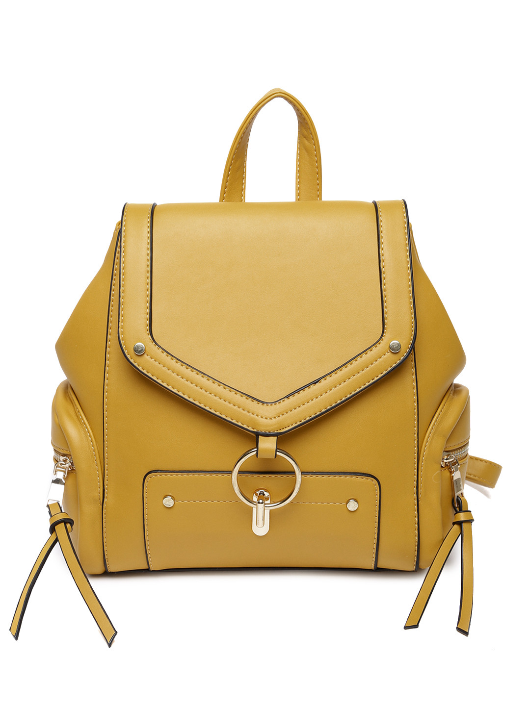 Buy Ginger By Lifestyle Women Mustard Yellow Solid Backpack Backpacks
