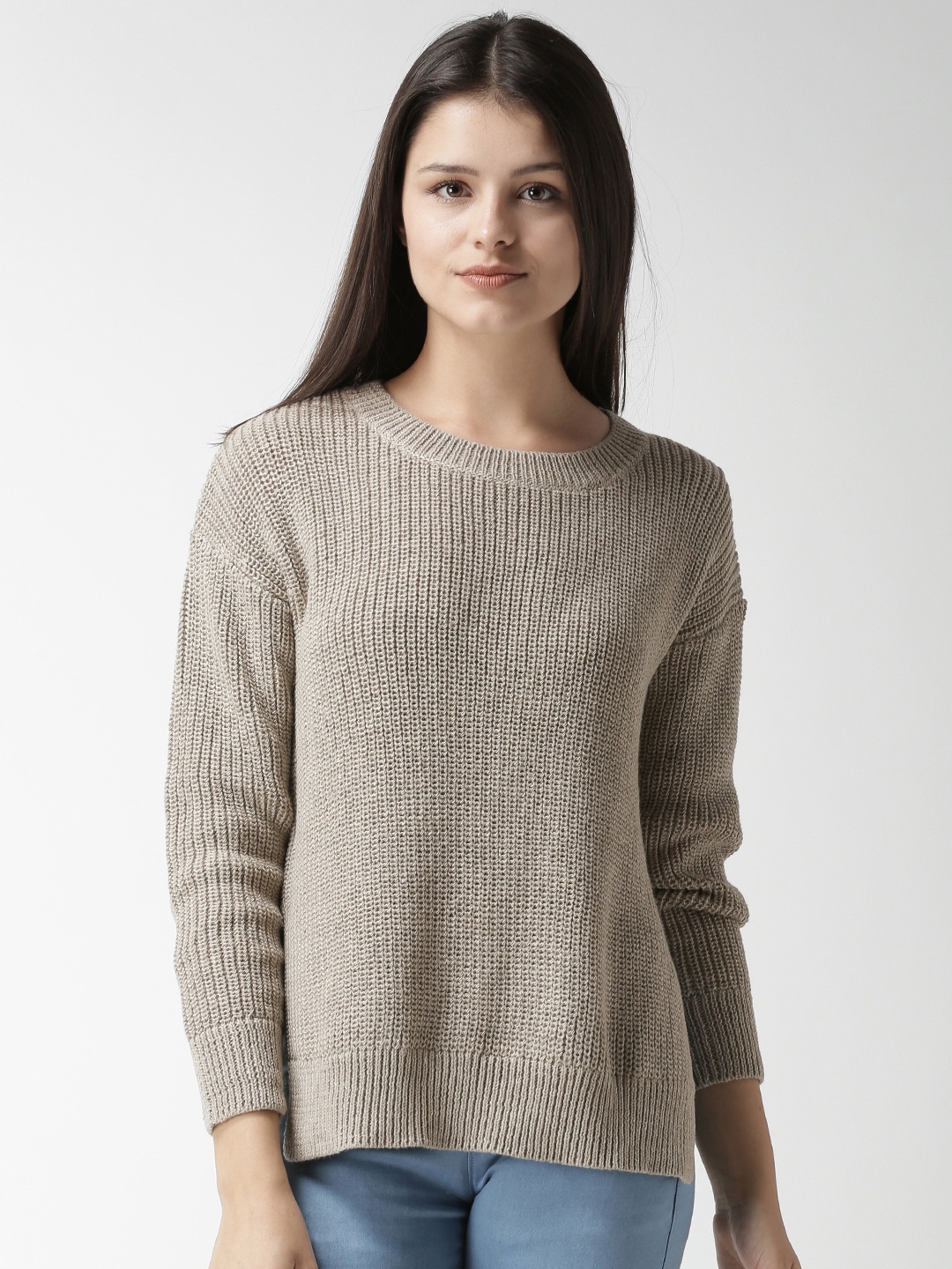 Buy FOREVER 21 Women Taupe Solid Pullover Sweater - Sweaters for Women 6932200 | Myntra