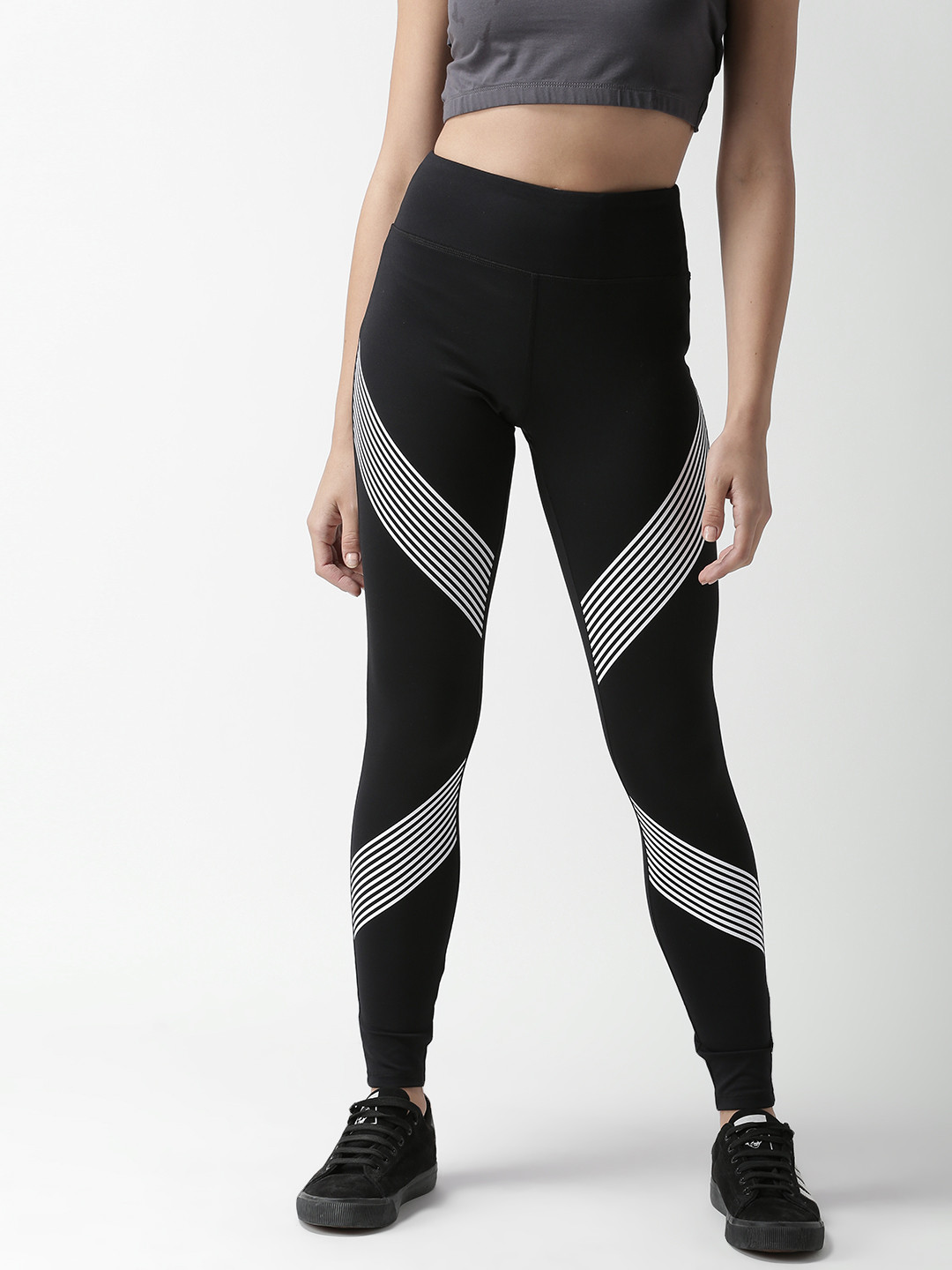 Buy FOREVER 21 Women Black & White Striped Tights Tights for Women