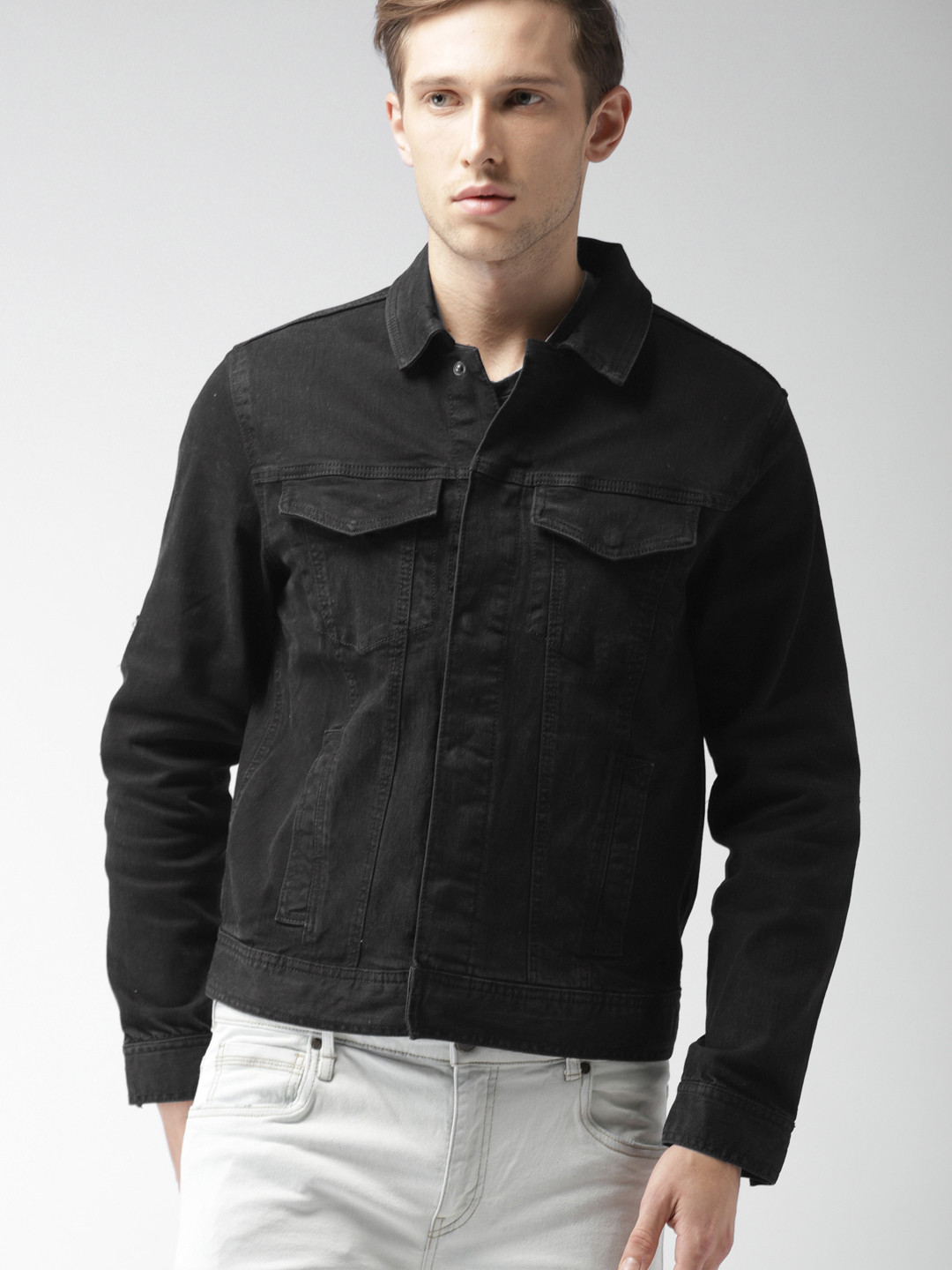 Buy FOREVER 21 Men Black Solid Denim Jacket Jackets for Men 6933750 Myntra