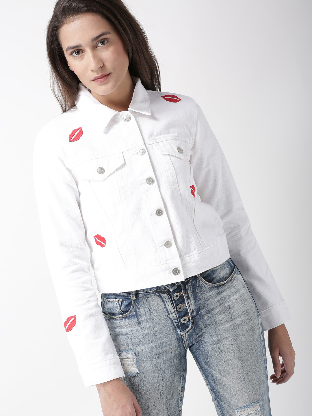 Buy FOREVER 21 Women White Solid Denim Jacket Jackets for Women