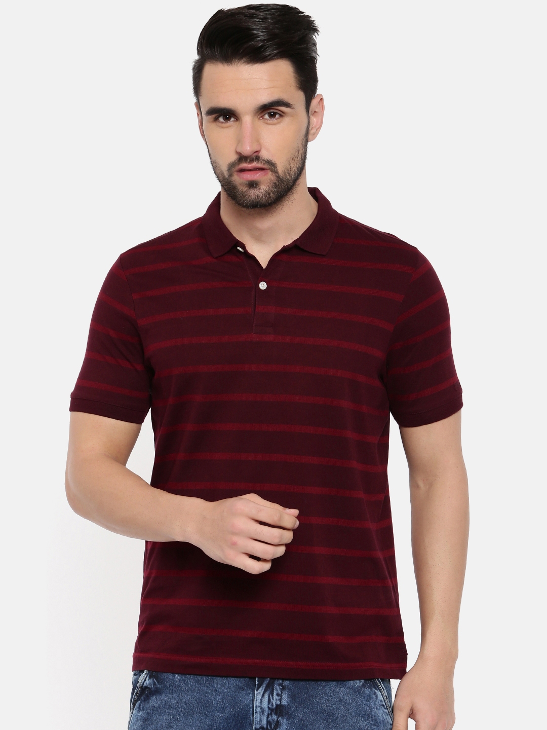 Buy Blackberrys Men Maroon Striped Polo Collar T Shirt - Tshirts for ...