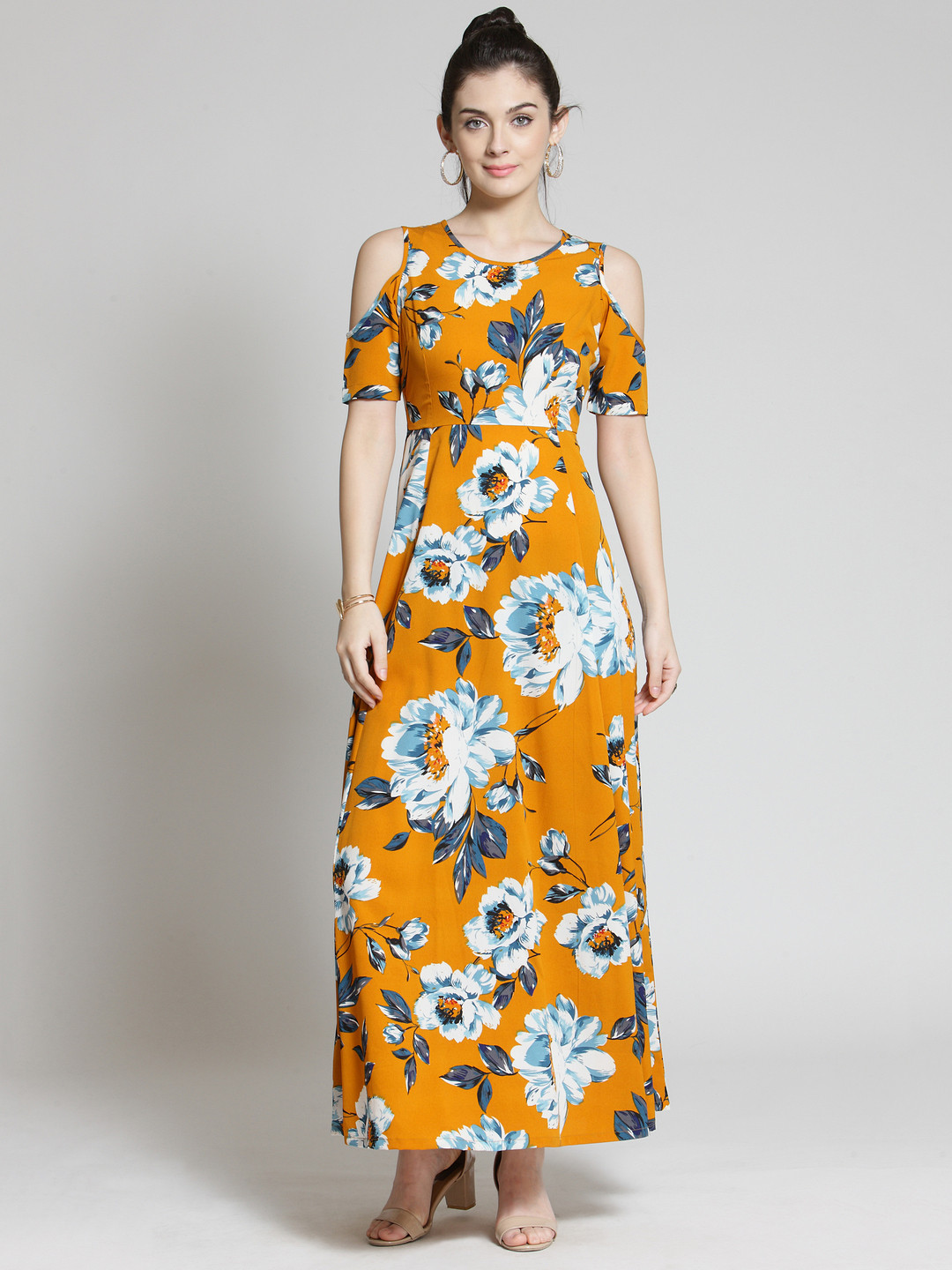 Buy PlusS Women Mustard Printed Maxi Dress Dresses for Women 6936128 Myntra