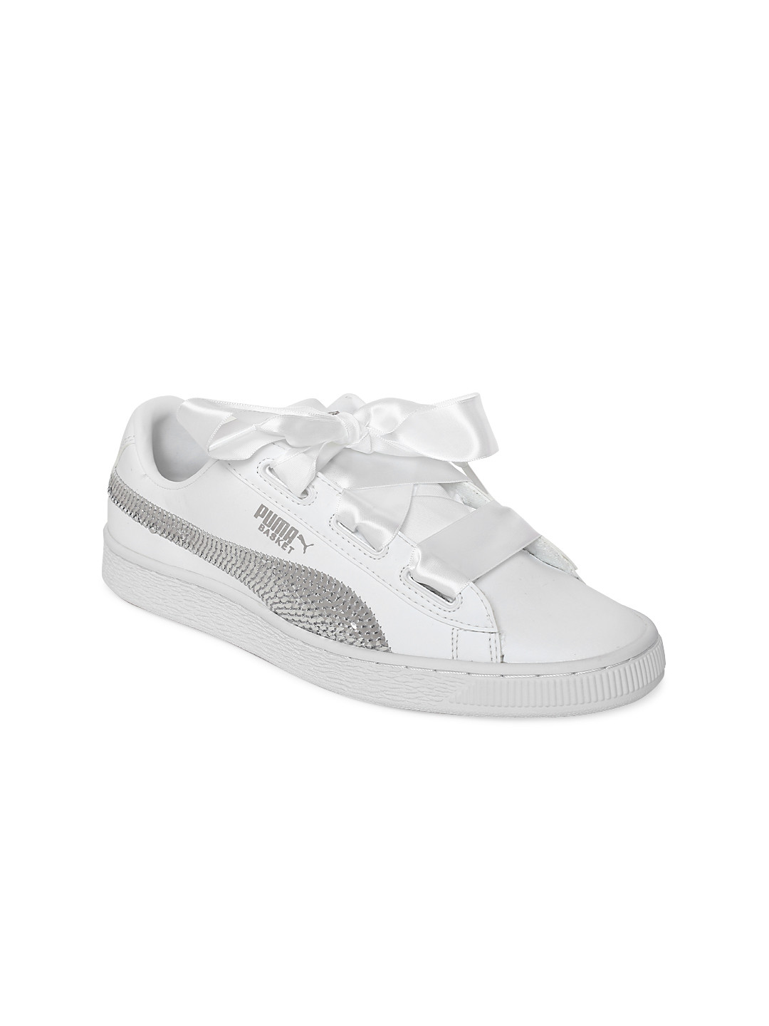 Buy Puma Girls White Basket Heart Bling Casual Sneakers Casual Shoes