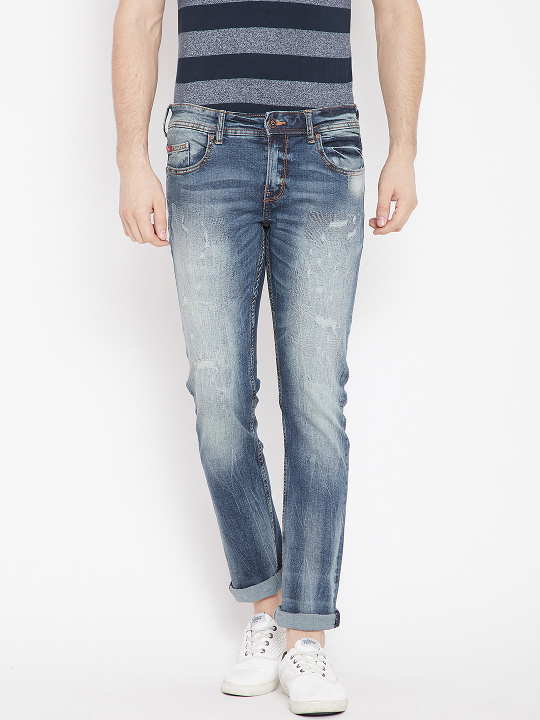 Buy Lee Cooper Men Blue Slim Fit Mid Rise Mildly Distressed Stretchable