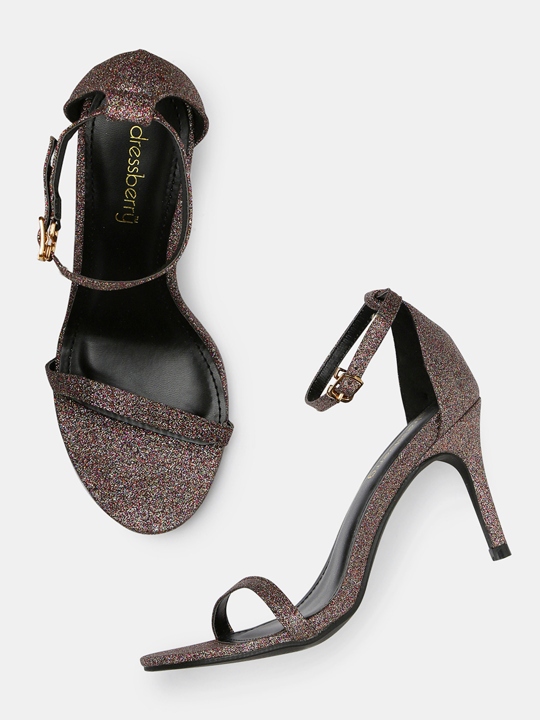 Buy DressBerry Women Gunmetal Toned Solid Sandals Heels for Women