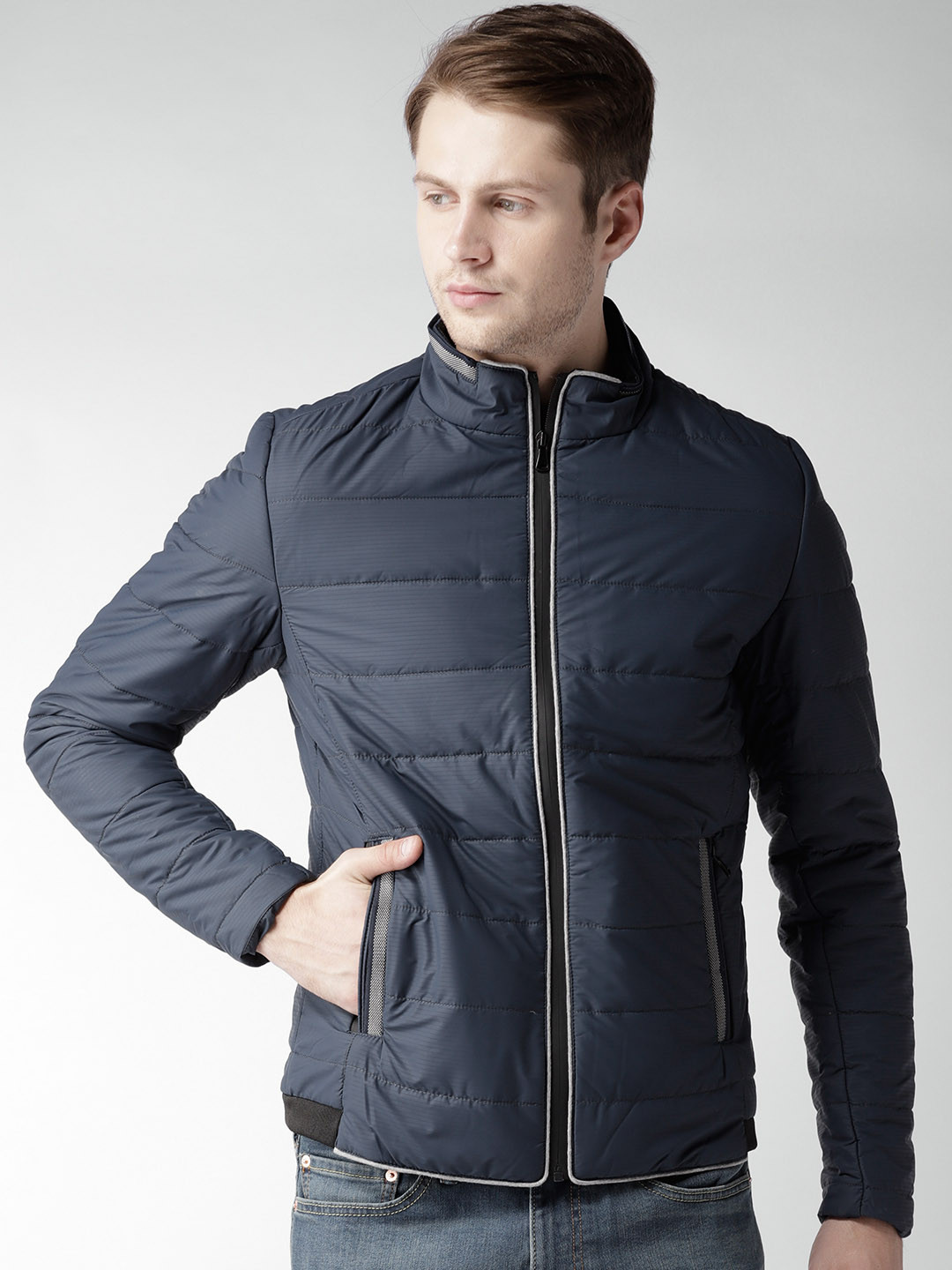 Buy Fort Collins Men Navy Blue Solid Padded Jacket Jackets for Men