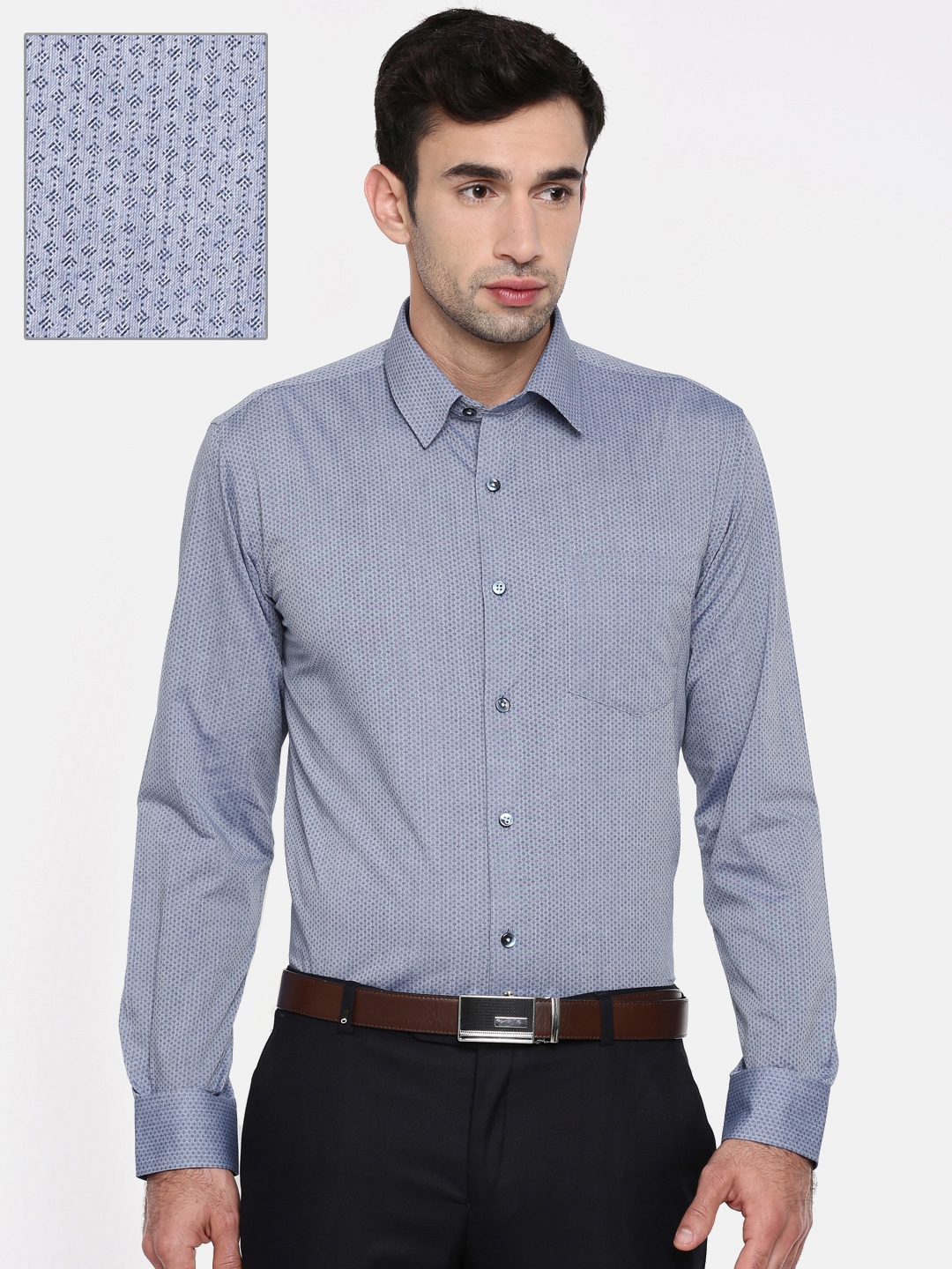 Buy Oxemberg Men Blue Slim Fit Printed Formal Shirt - Shirts for Men ...