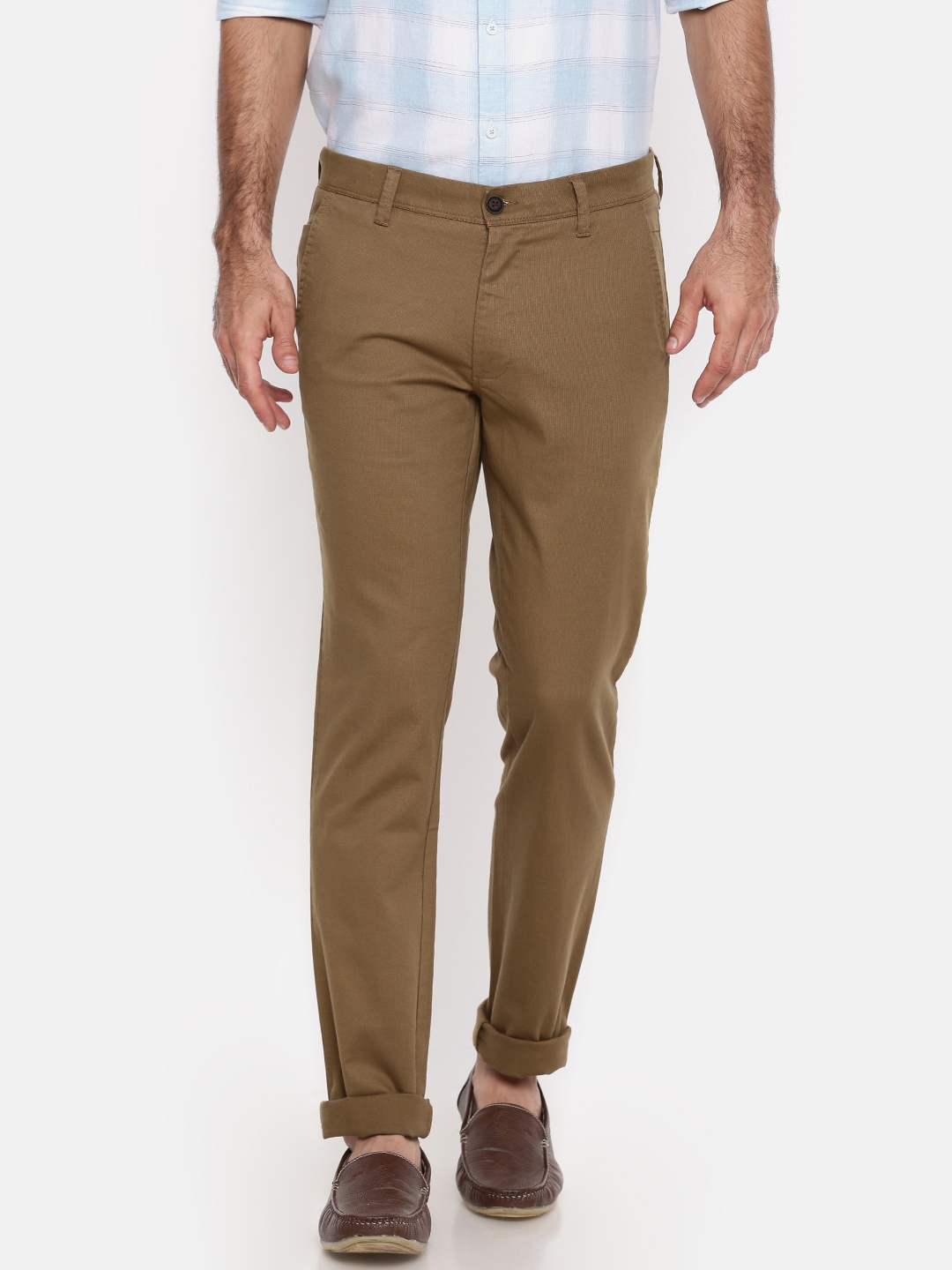 Buy Oxemberg Men Brown Bravo Brawn Fit Solid Regular Trousers ...