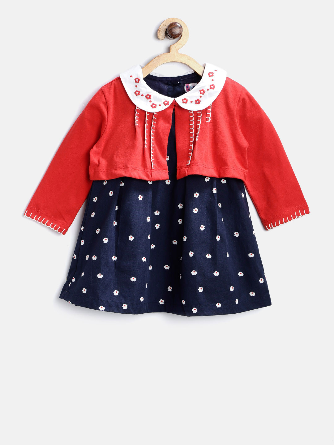 Nautinati Red and White Printed Sweater Dress for Girls