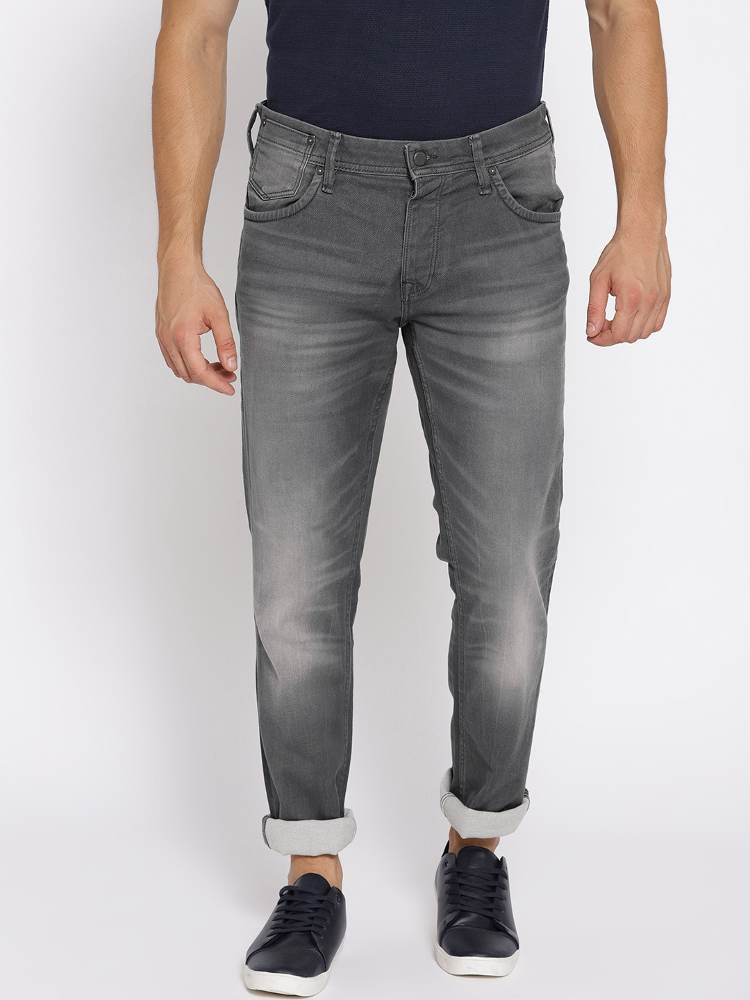 Buy Jack & Jones Men Grey Tim Slim Fit Mid Rise Clean Look Stretchable