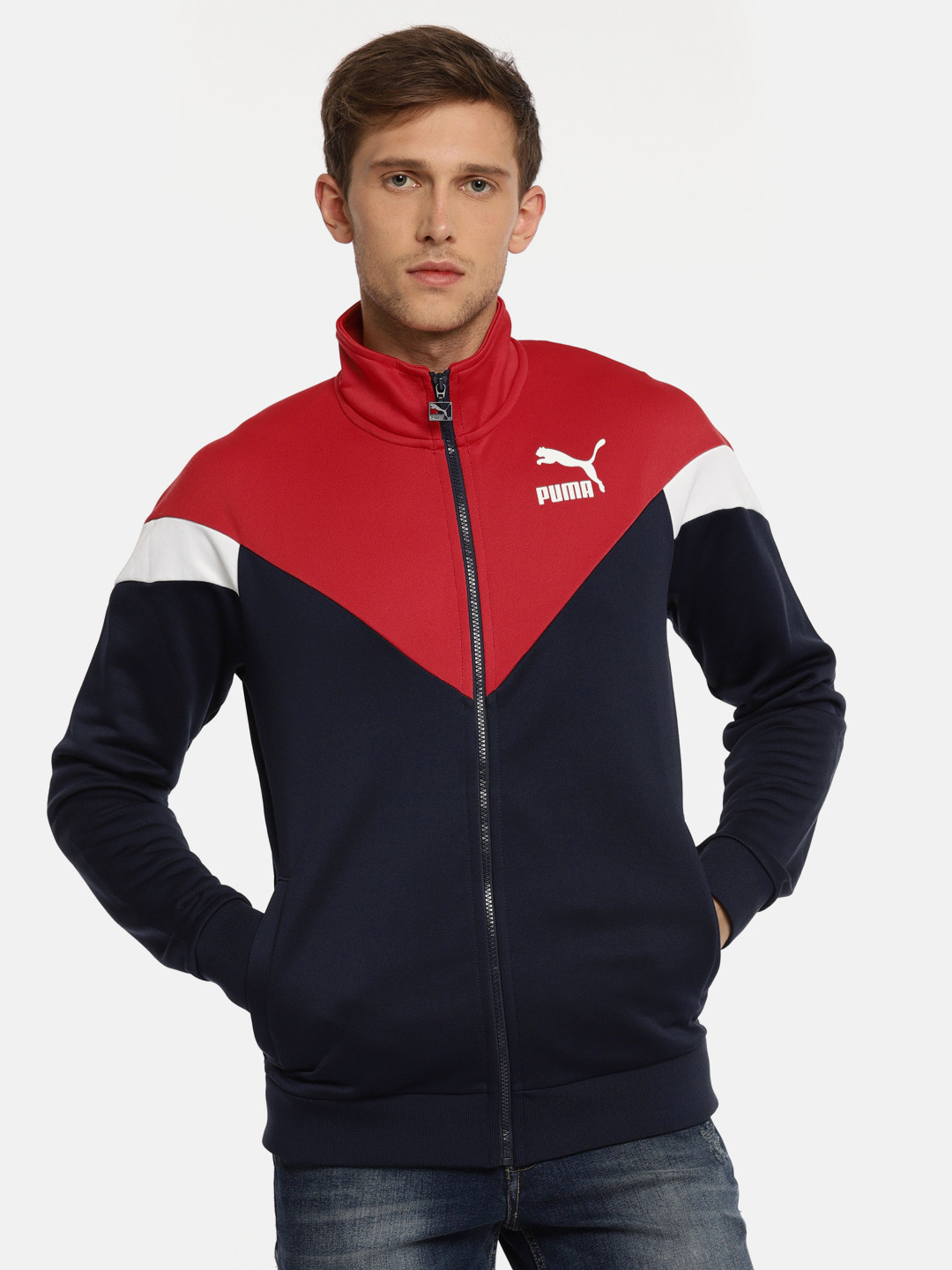 Buy Puma Men Navy Blue & Red Colourblocked Sporty Track Jacket
