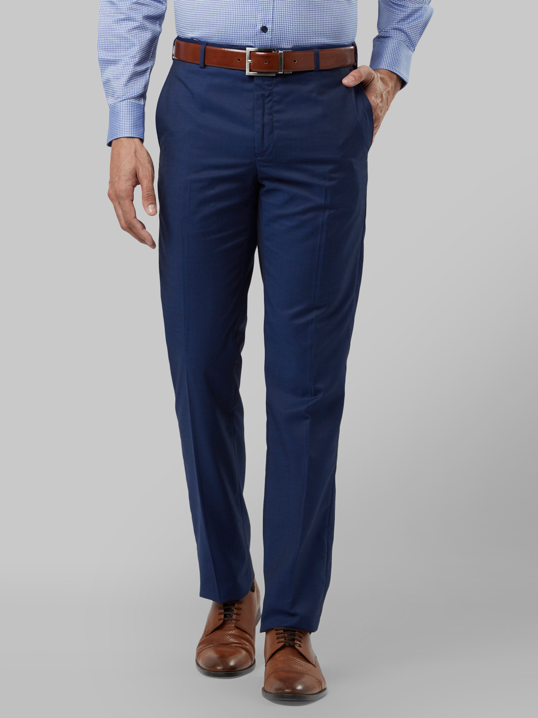 Buy Raymond Men Blue Regular Fit Solid Formal Trousers - Trousers for ...