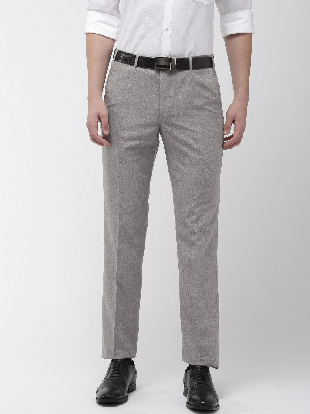 Buy Park Avenue Men Grey Super Slim Fit Solid Formal Trousers ...