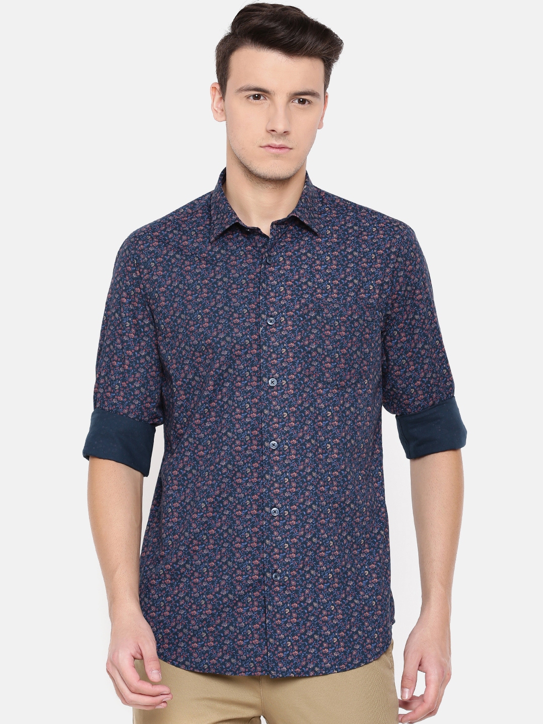 Buy ColorPlus Men Navy Blue & Red Contemporary Fit Printed Casual Shirt ...