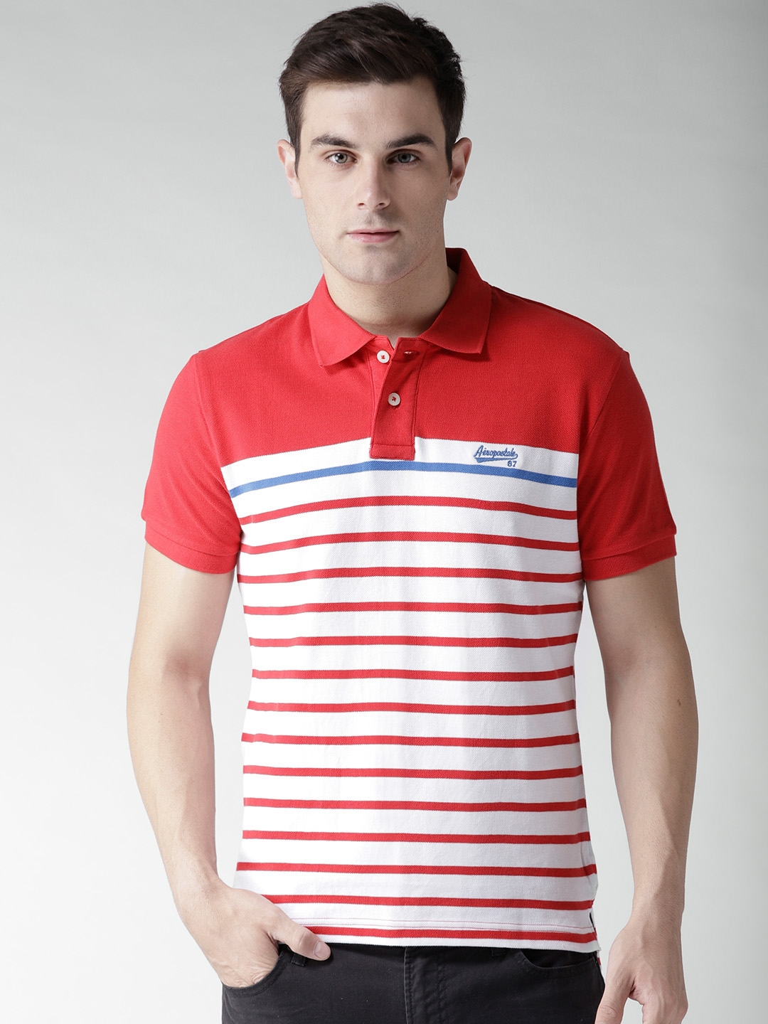 Buy Aeropostale Men Red Striped Polo Collar T Shirt - Tshirts for Men ...