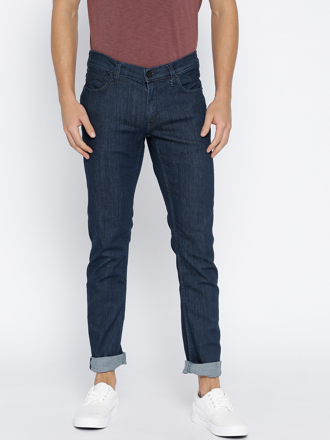 Buy Lee Men Navy Blue Straight Fit Mid Rise Clean Look Stretchable