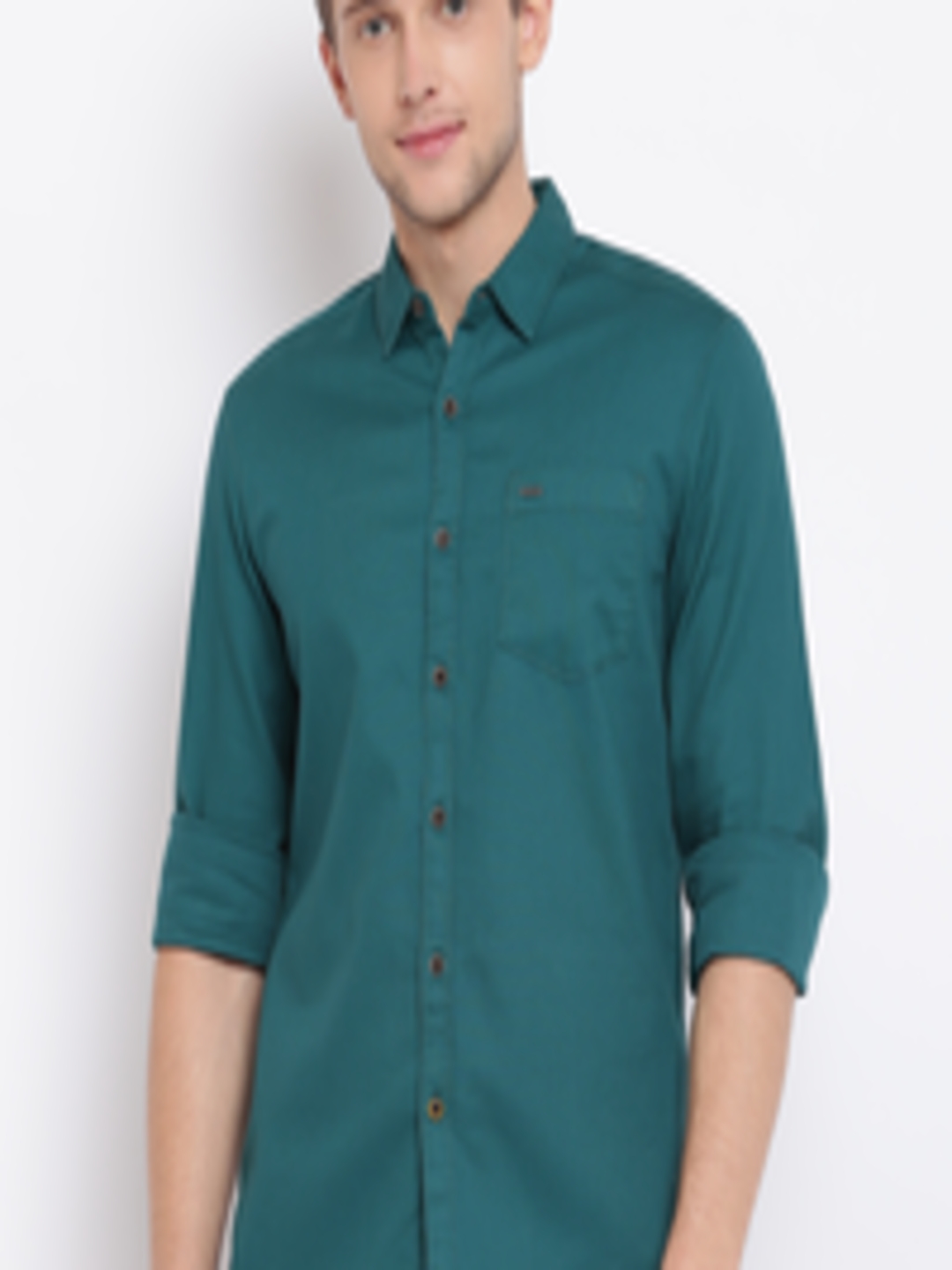 Buy Lee Men Teal Green Regular Fit Solid Casual Shirt - Shirts for Men ...